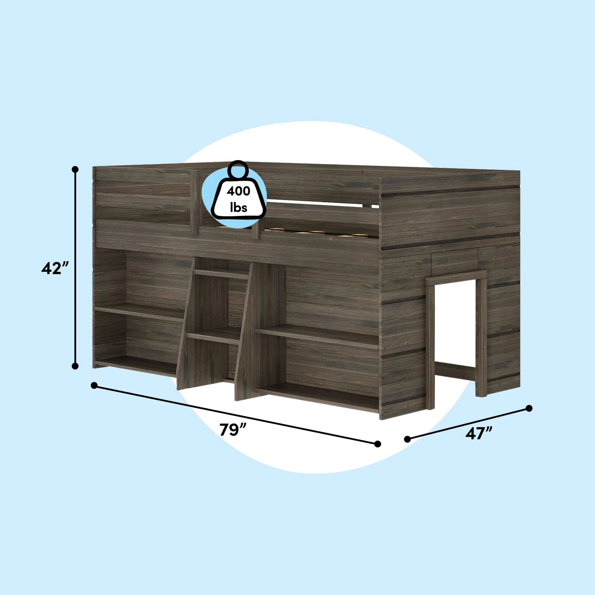 Modern Farmhouse Twin Low Loft Bed With Bookcases - Image 32