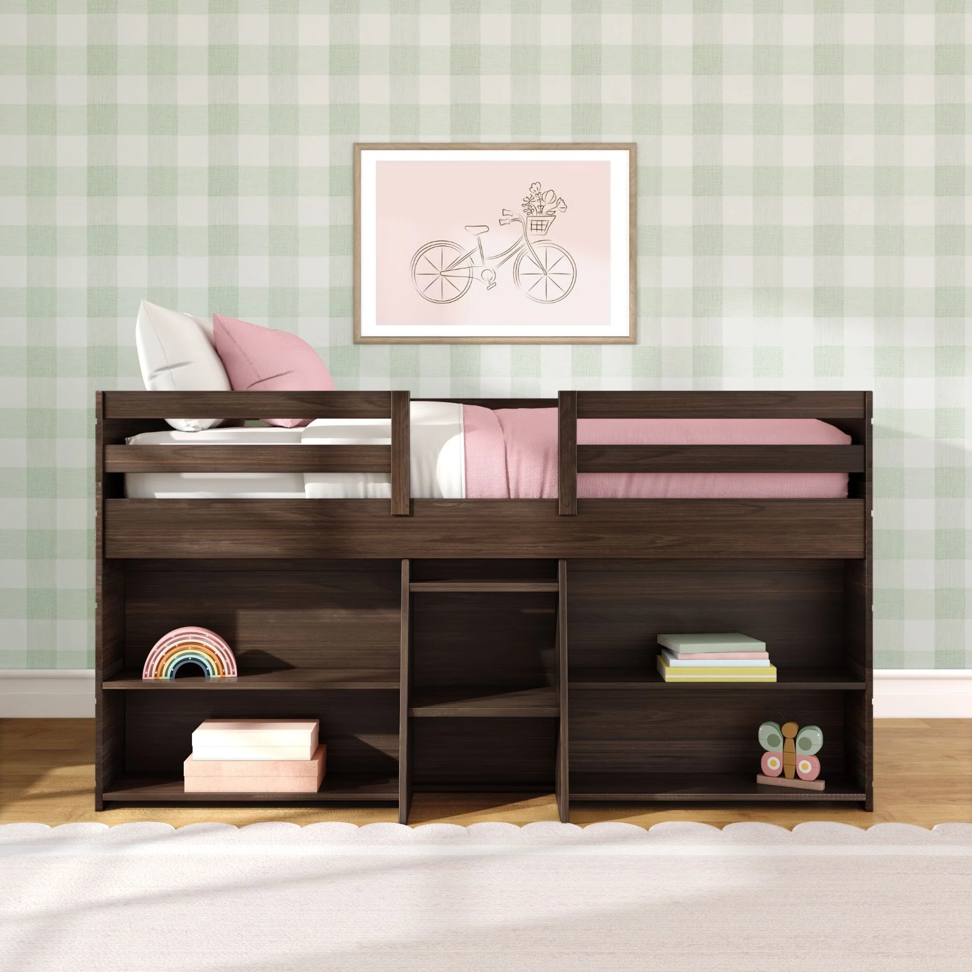 Modern Farmhouse Twin Low Loft Bed With Bookcases - Image 5