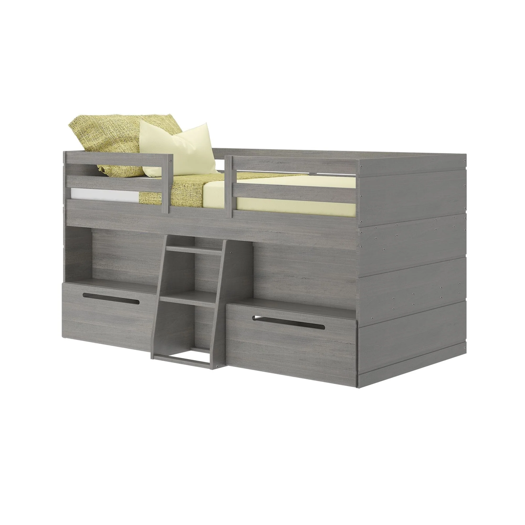 Modern Farmhouse Twin Low Loft Bed With Bookcases & Drawers - Image 3