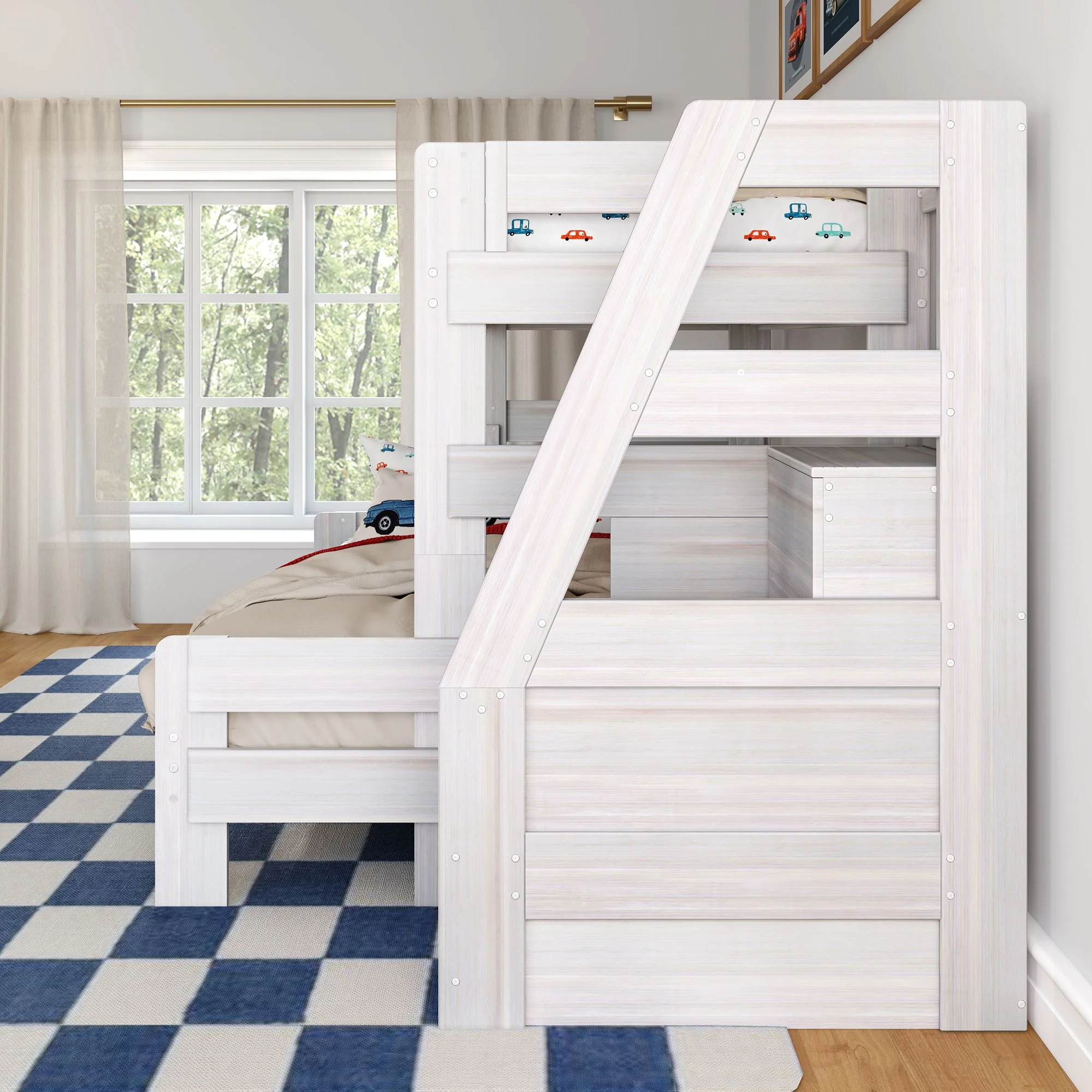 Modern Farmhouse Twin XL Over Queen Bunk Bed With Stairs - Image 21