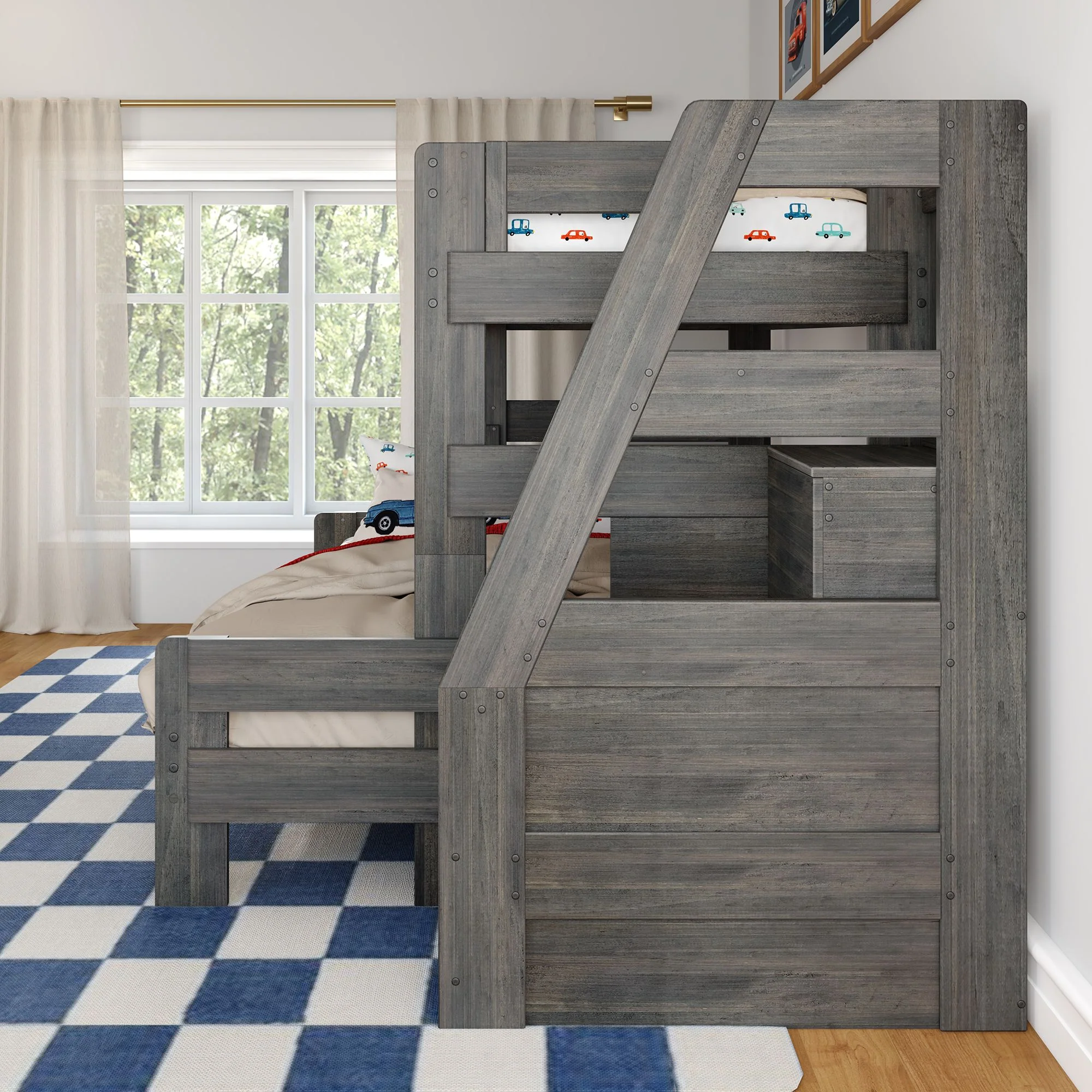 Modern Farmhouse Twin XL Over Queen Bunk Bed With Stairs - Image 22