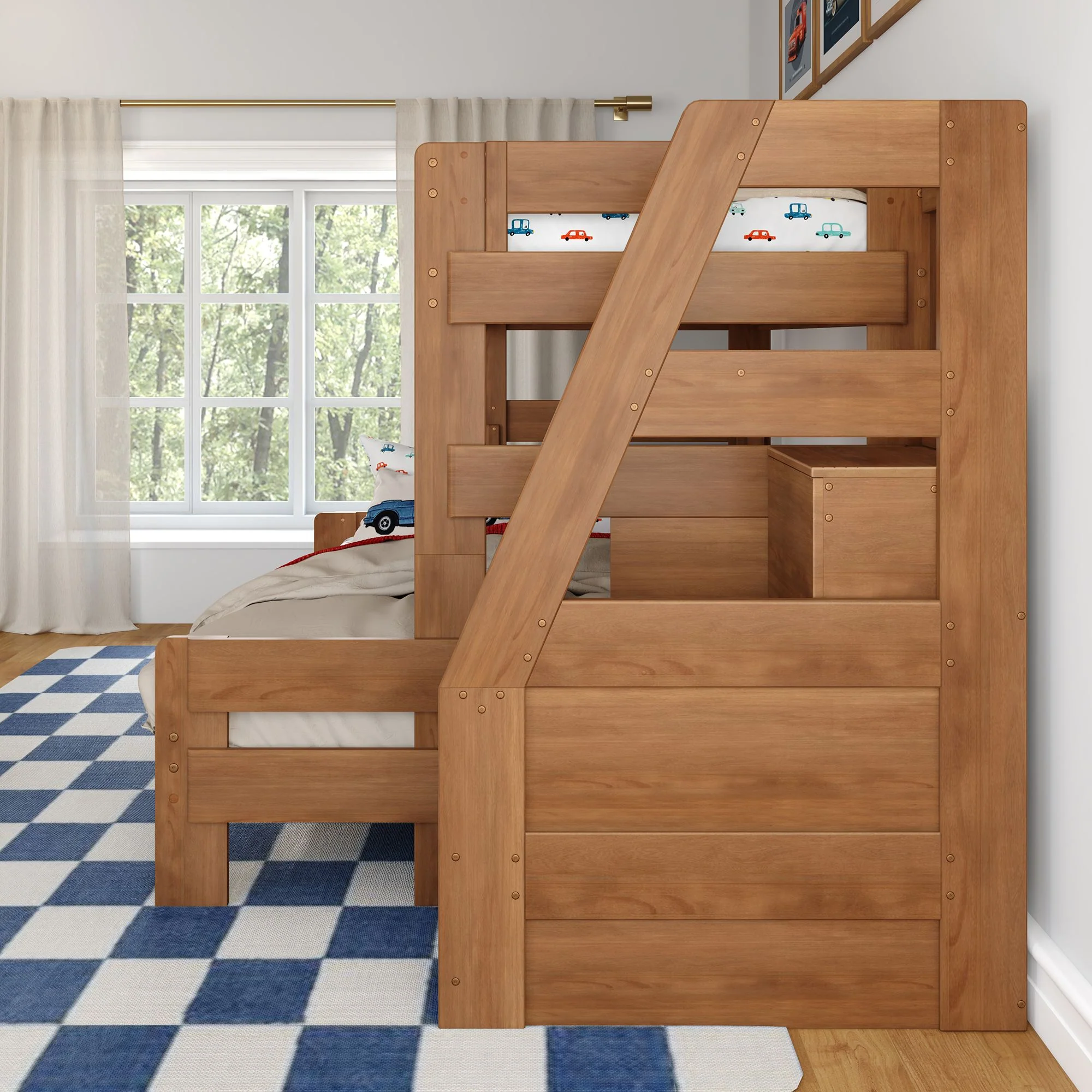 Modern Farmhouse Twin XL Over Queen Bunk Bed With Stairs - Image 24