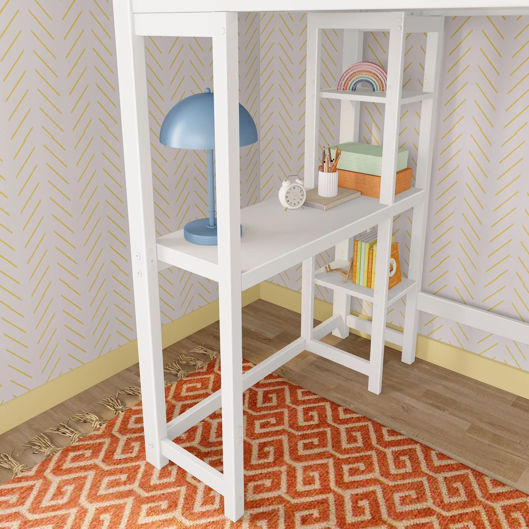 Scandinavian Twin Loft Bed With Desk & Bookcase - Image 12