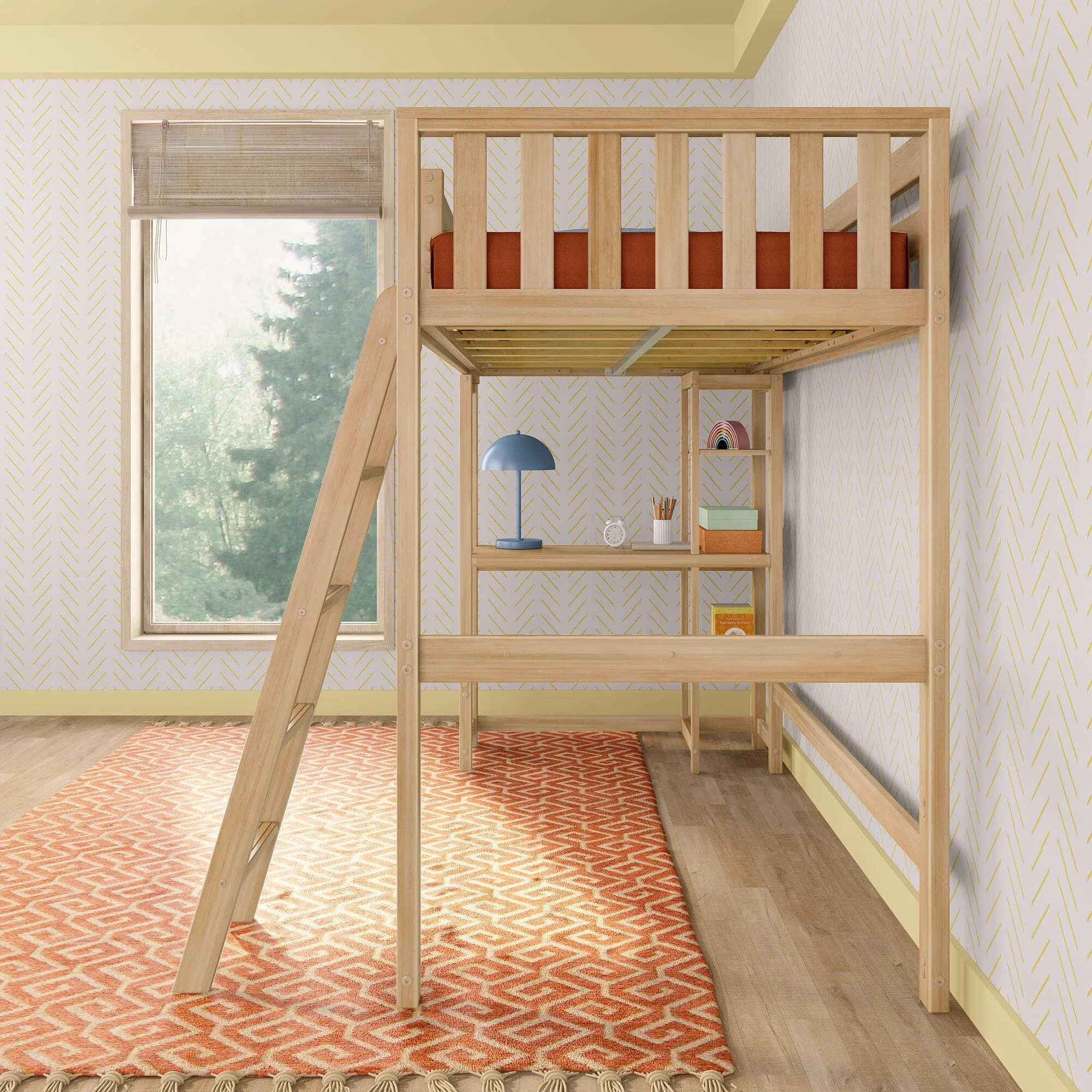 Scandinavian Twin Loft Bed With Desk & Bookcase - Image 13