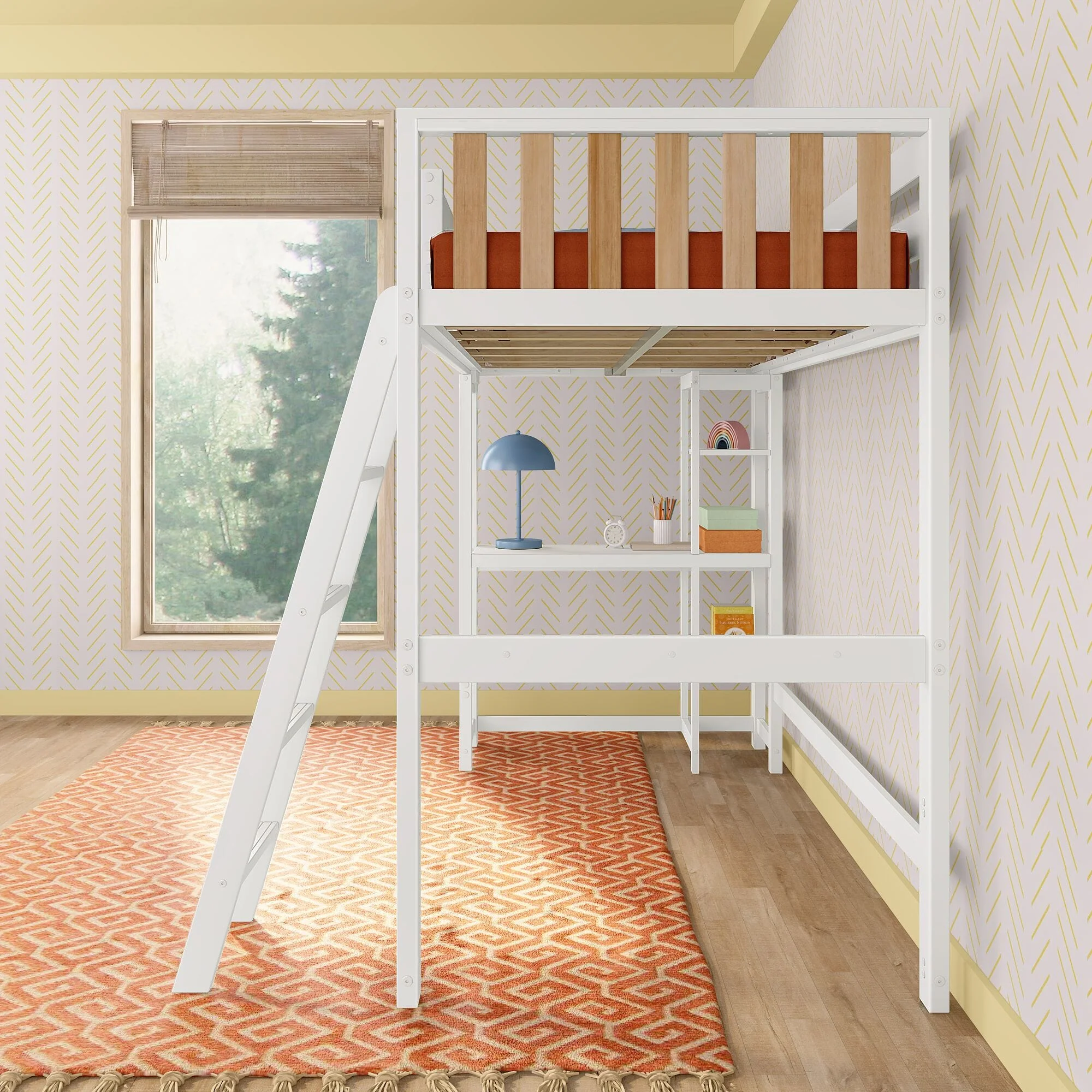 Scandinavian Twin Loft Bed With Desk & Bookcase - Image 14