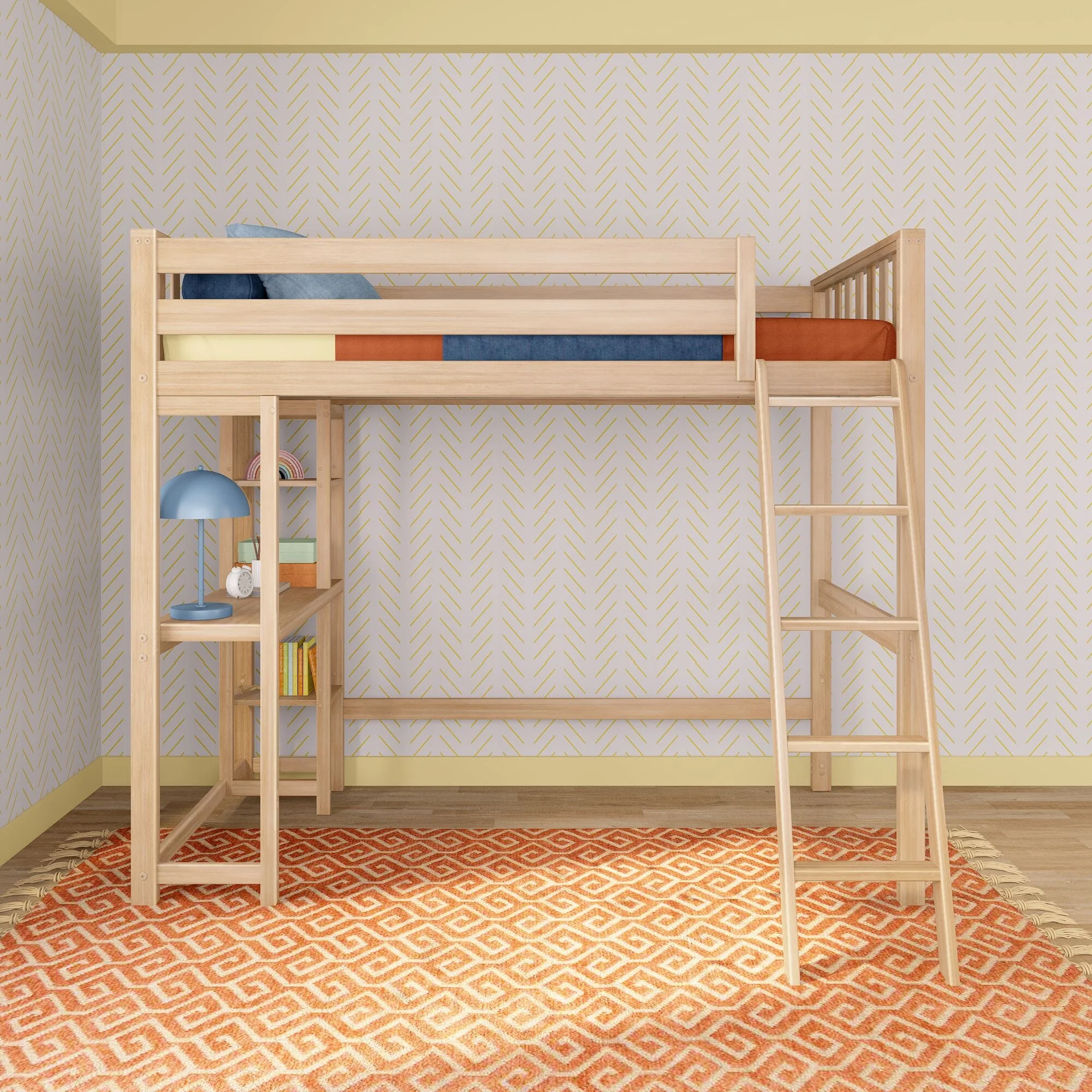Scandinavian Twin Loft Bed With Desk & Bookcase - Image 3
