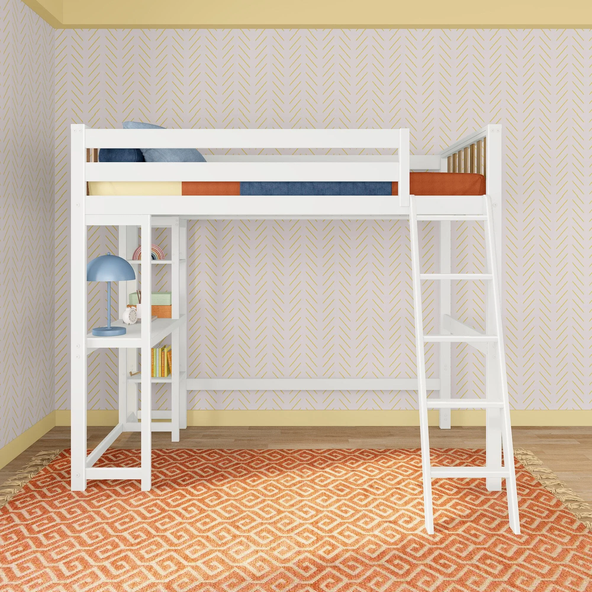 Scandinavian Twin Loft Bed With Desk & Bookcase - Image 4
