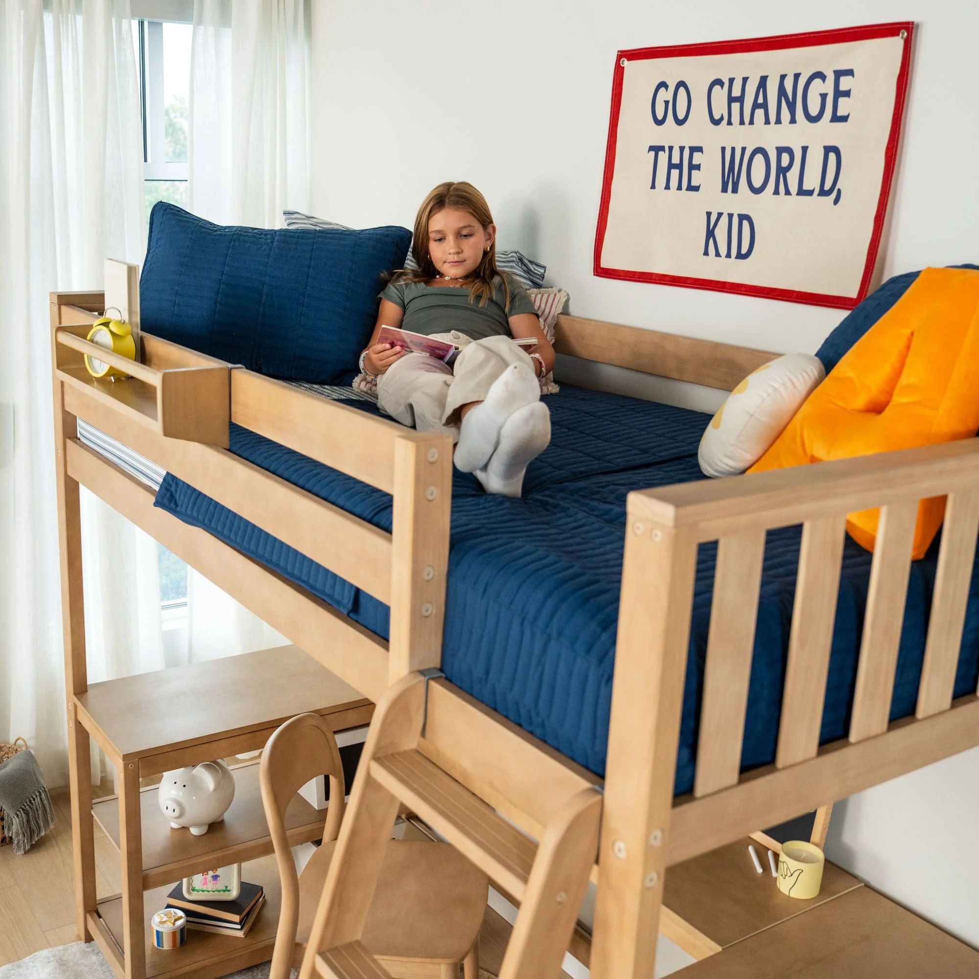 Scandinavian Twin Loft Bed With Wraparound Desk & Shelves - Image 11