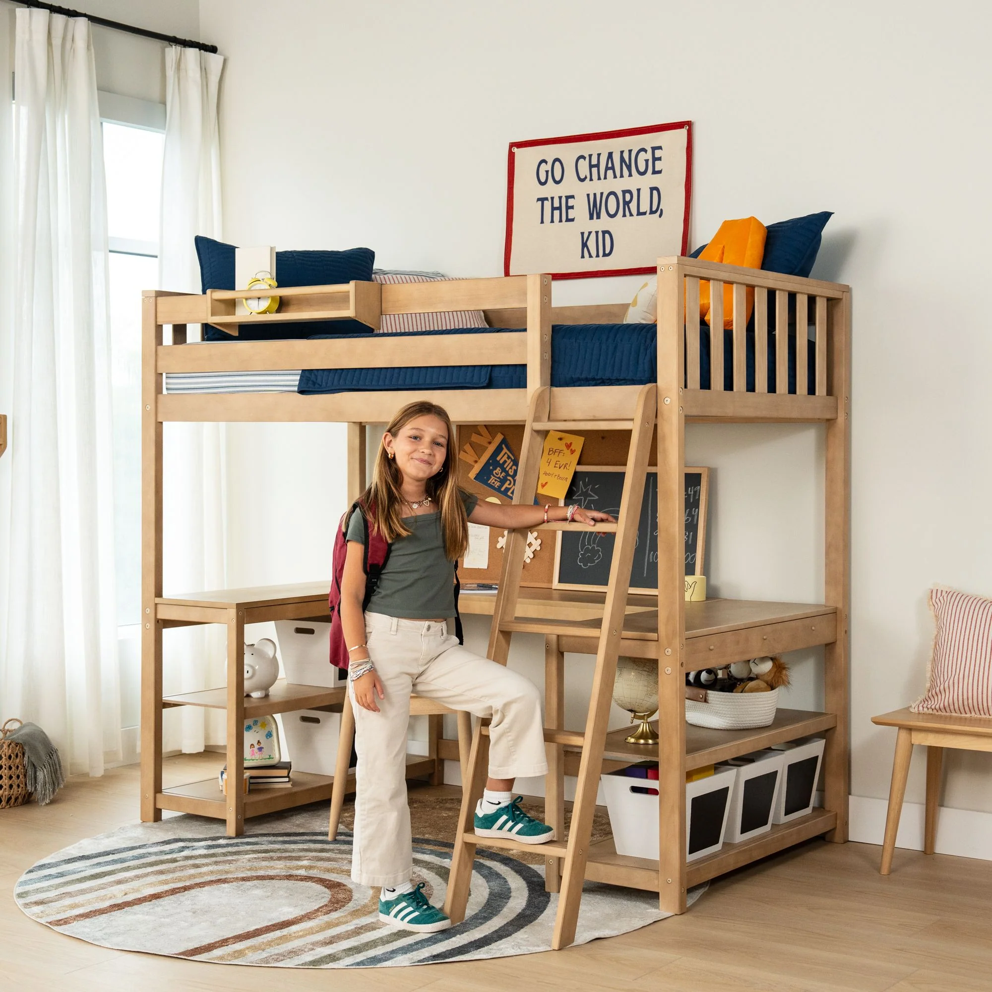 Scandinavian Twin Loft Bed With Wraparound Desk & Shelves - Image 15