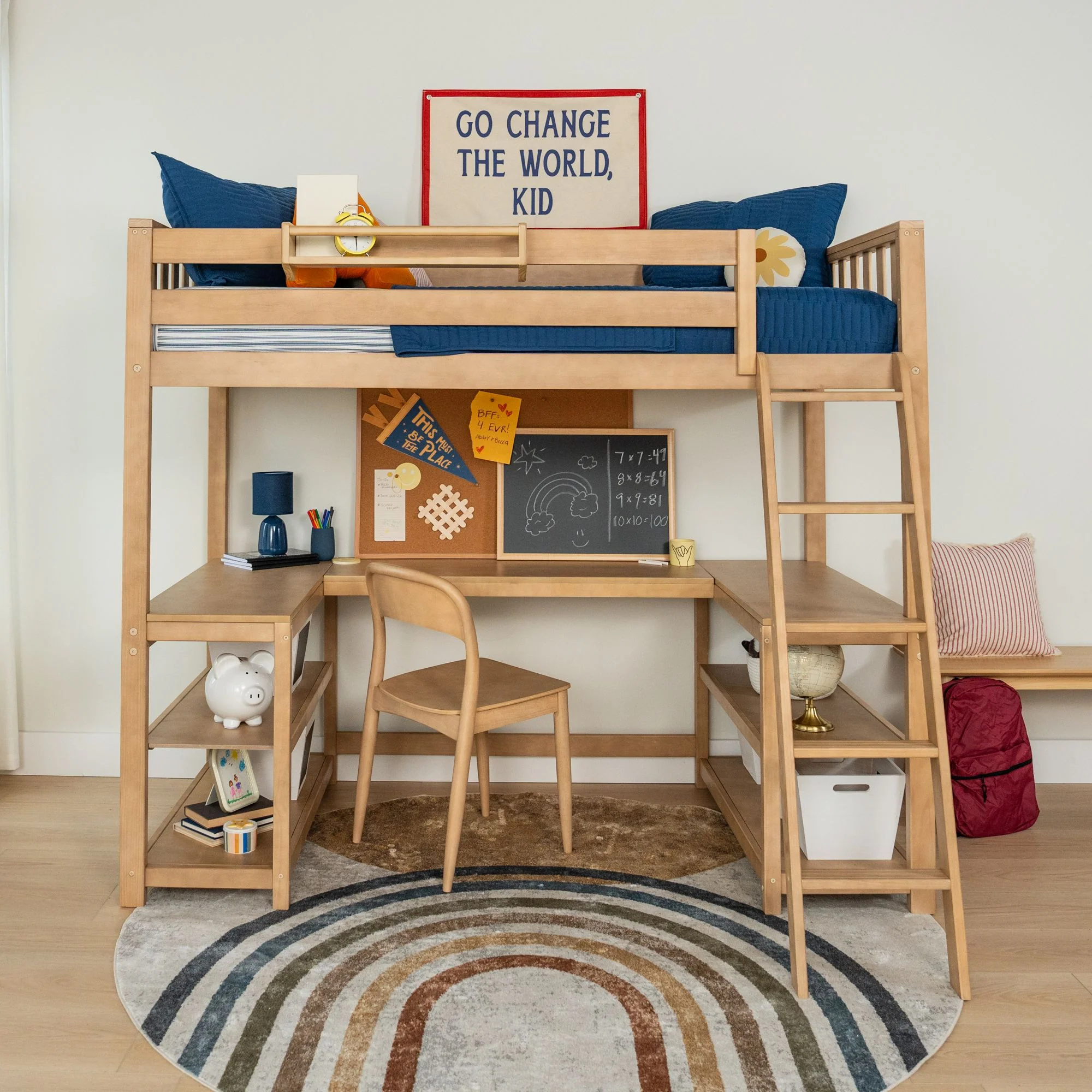 Scandinavian Twin Loft Bed With Wraparound Desk & Shelves - Image 3