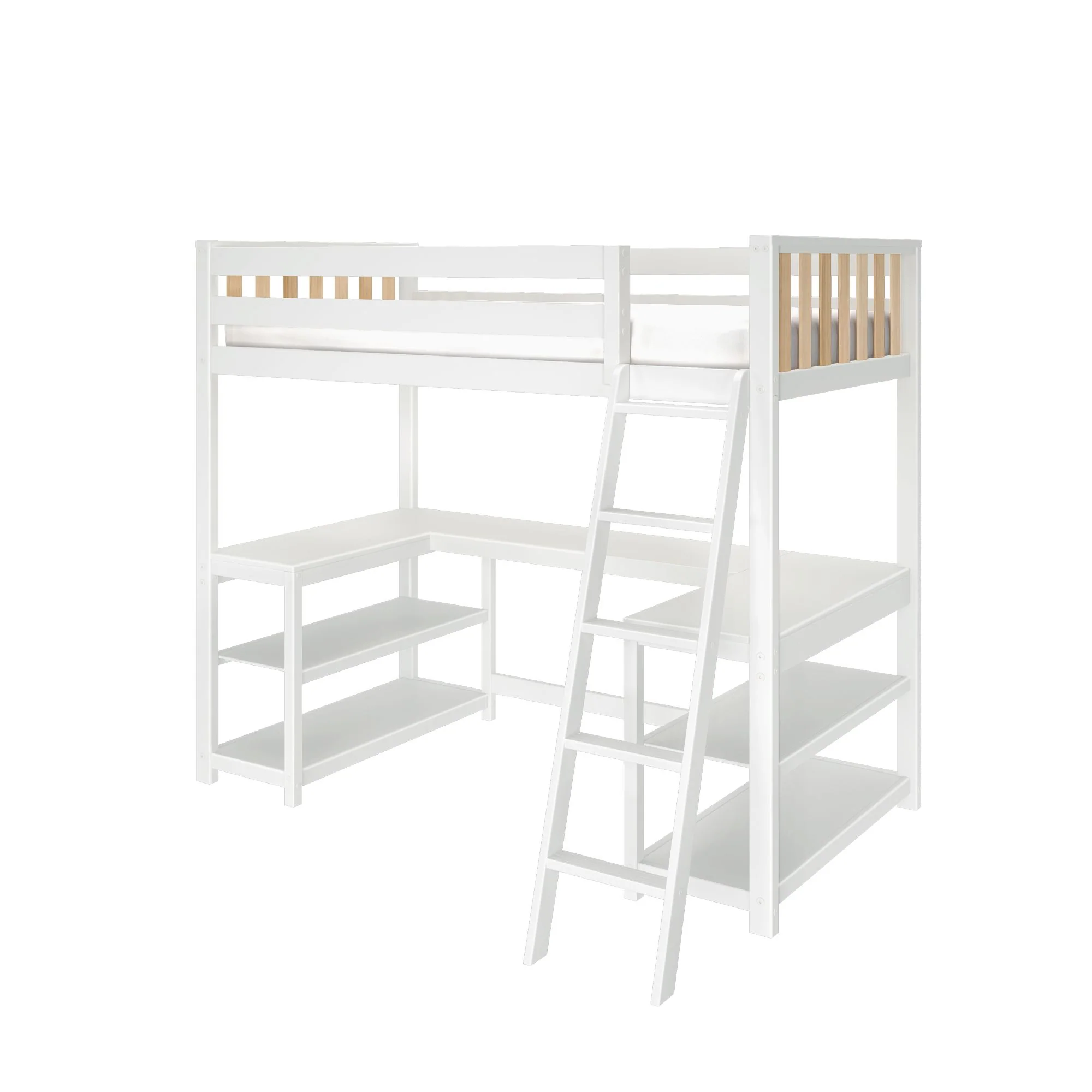 Scandinavian Twin Loft Bed With Wraparound Desk & Shelves - Image 6