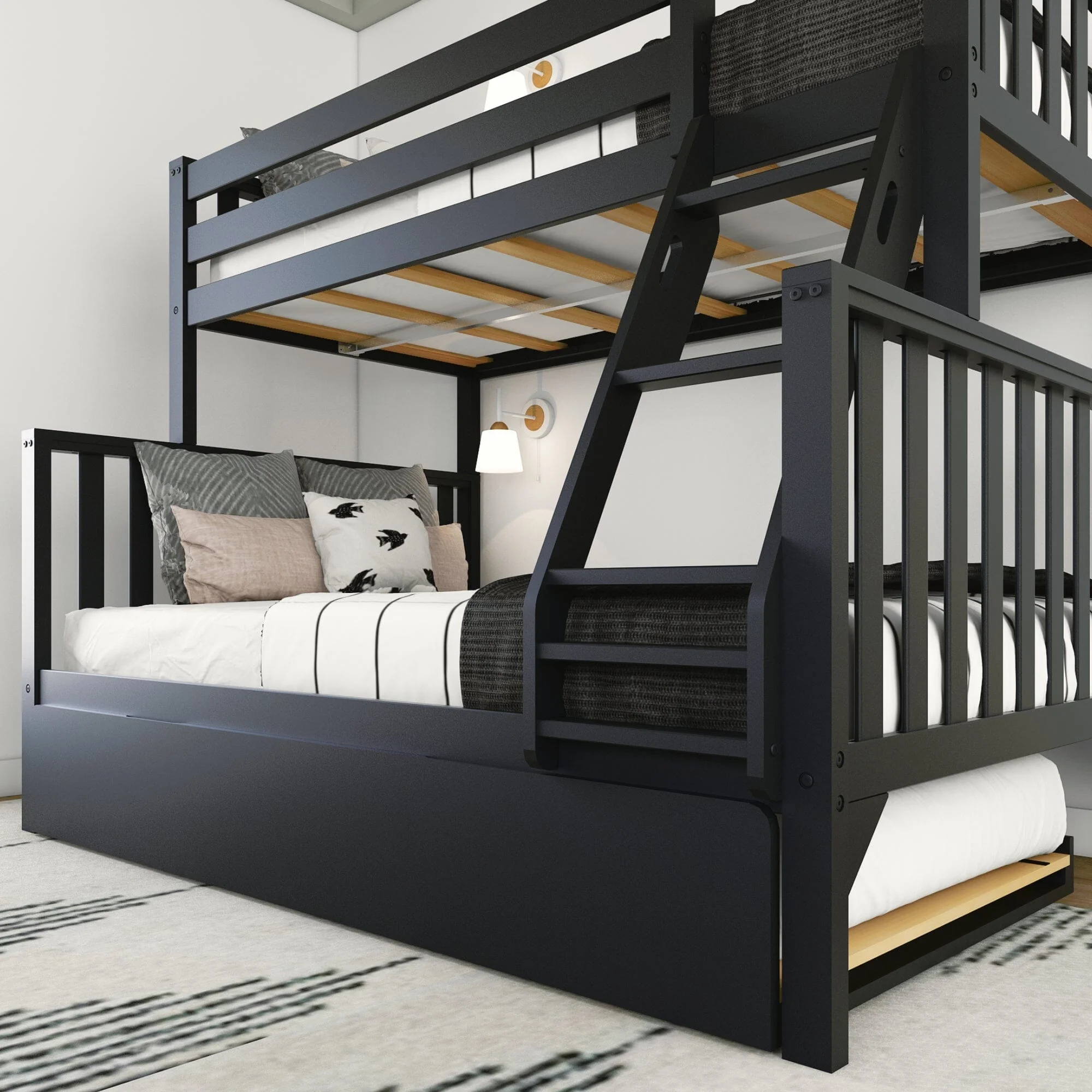 Scandinavian Twin Over Full Bunk Bed With Trundle - Image 19