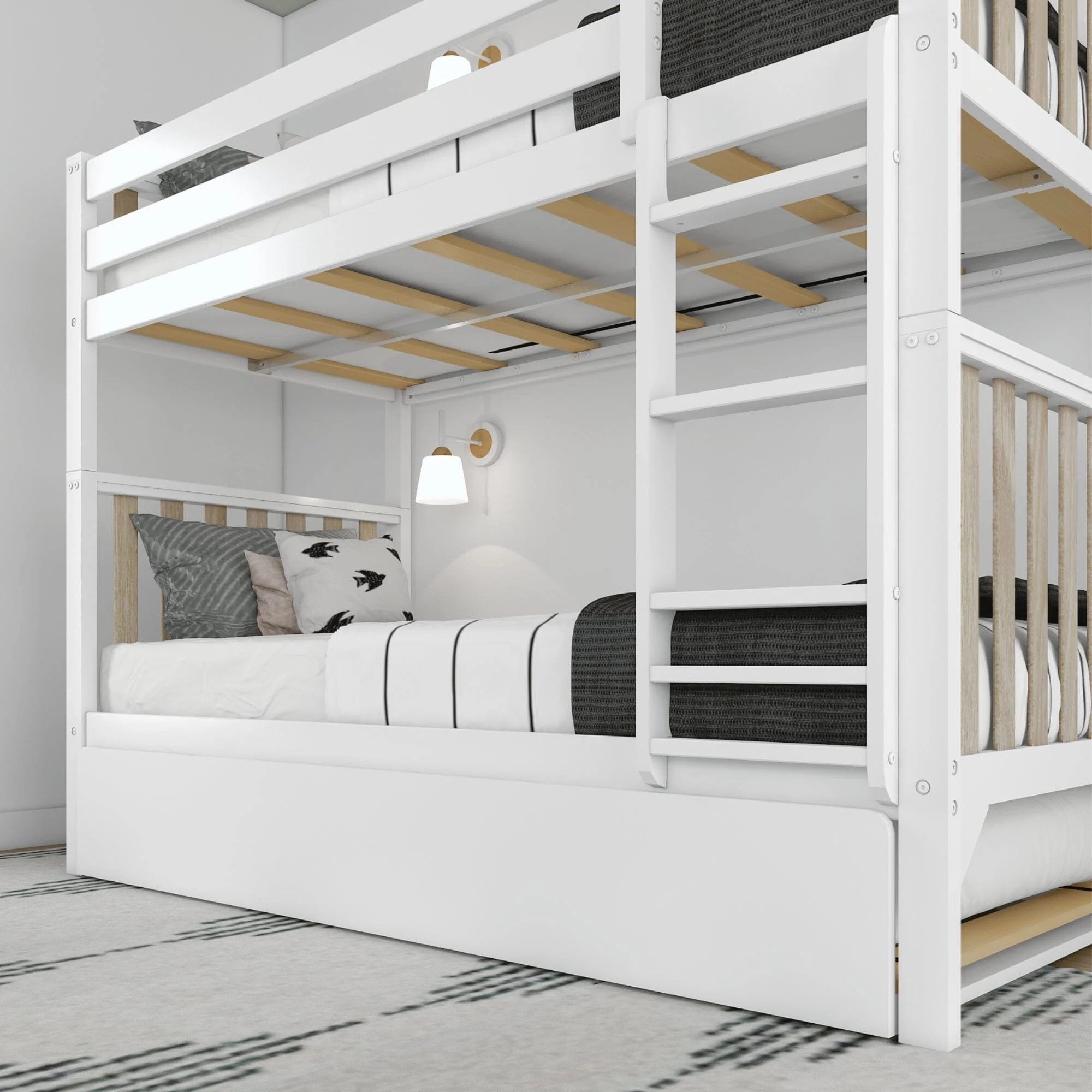 Scandinavian Twin Over Twin Bunk Bed With Trundle - Image 17
