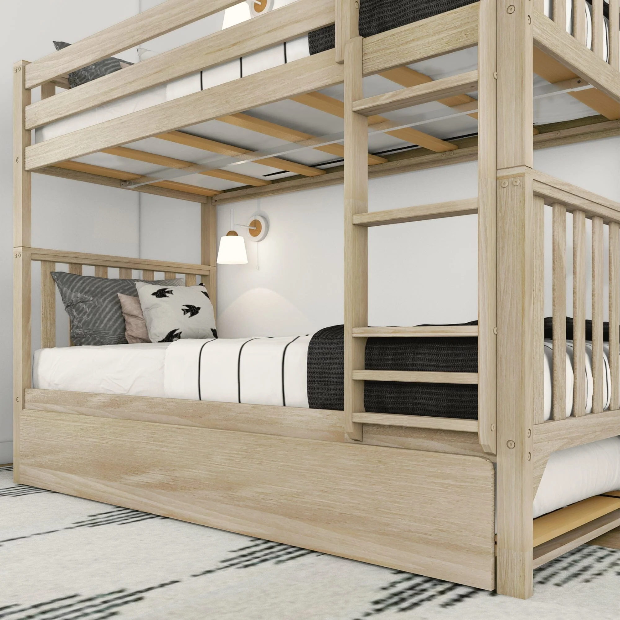 Scandinavian Twin Over Twin Bunk Bed With Trundle - Image 18