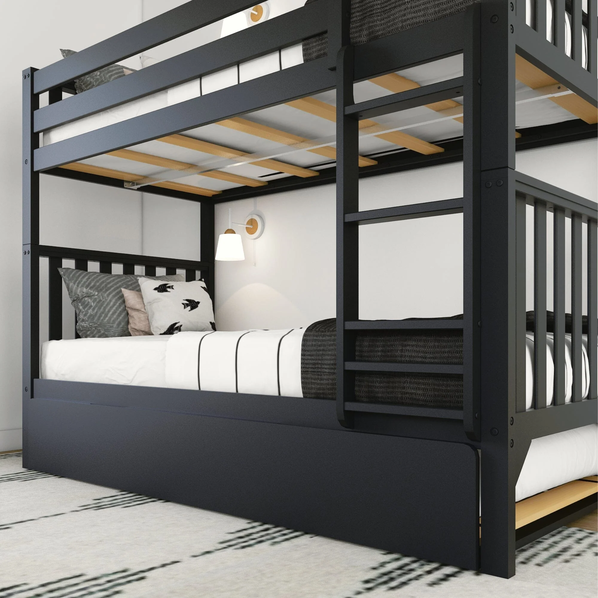 Scandinavian Twin Over Twin Bunk Bed With Trundle - Image 19