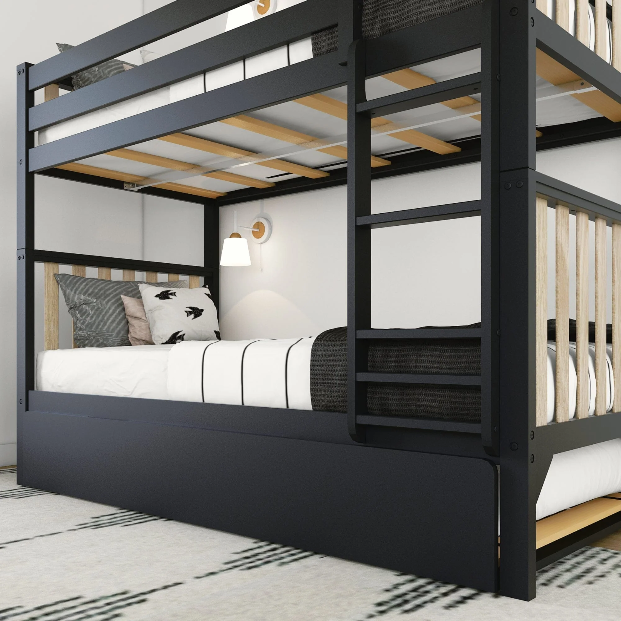 Scandinavian Twin Over Twin Bunk Bed With Trundle - Image 20