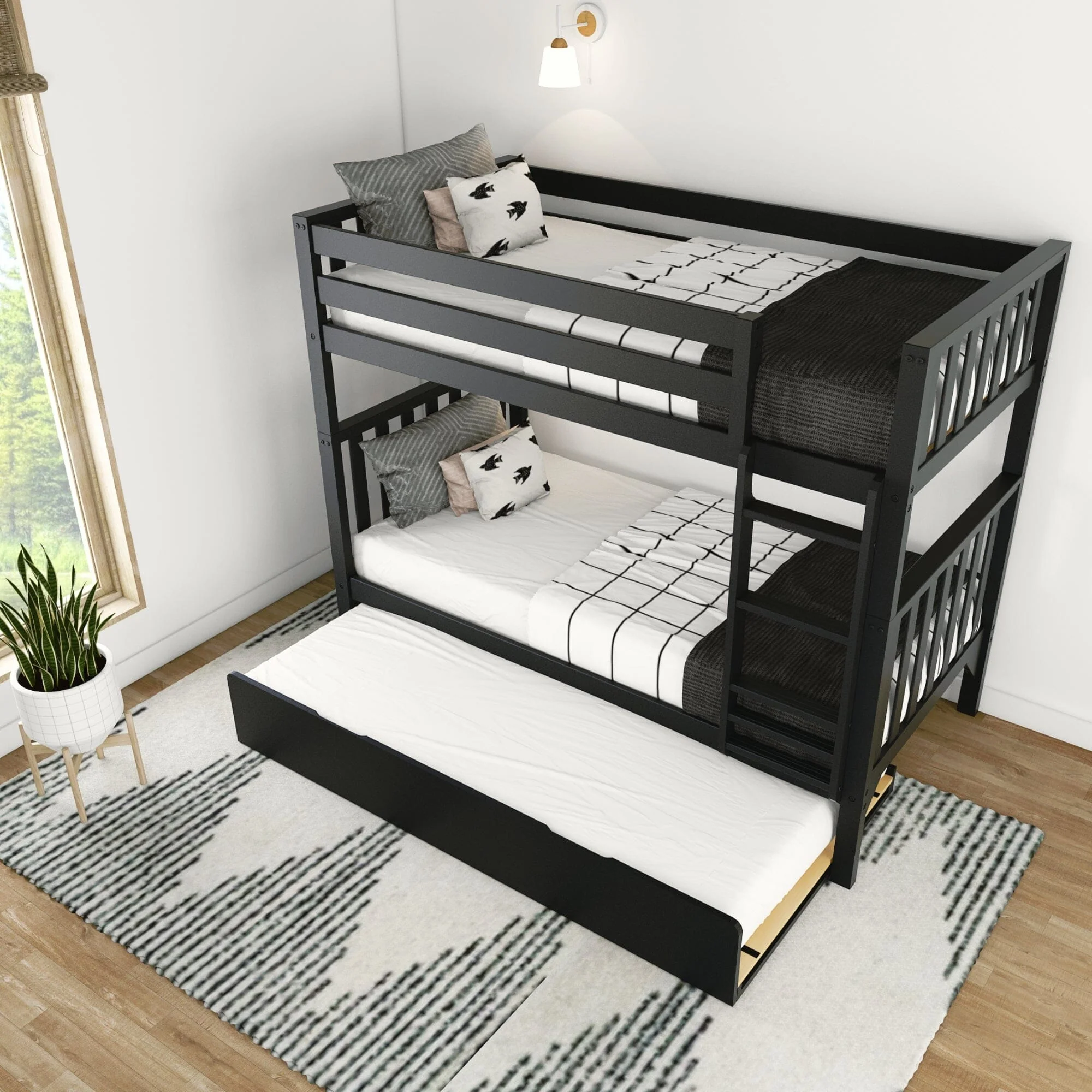 Scandinavian Twin Over Twin Bunk Bed With Trundle - Image 23