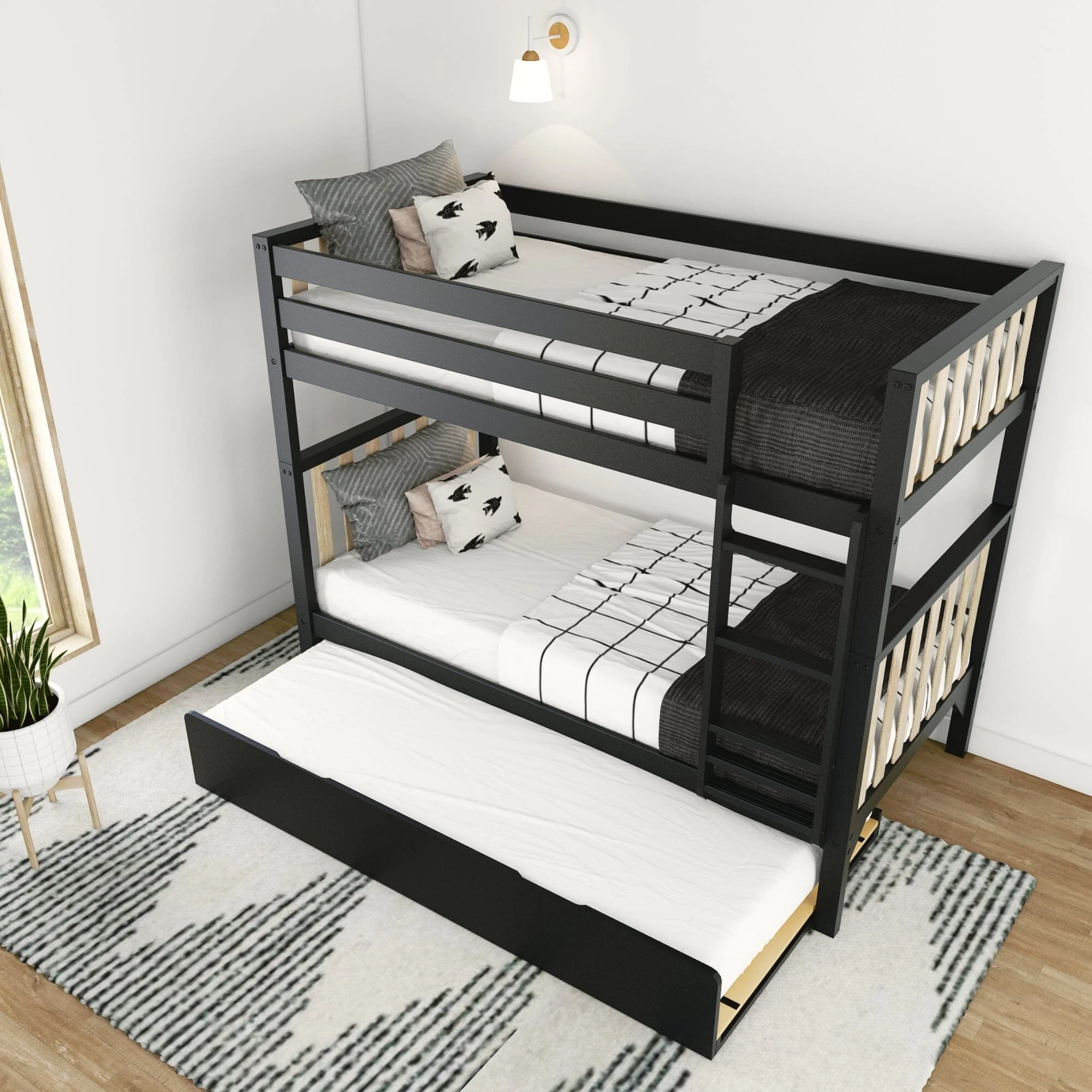 Scandinavian Twin Over Twin Bunk Bed With Trundle - Image 24