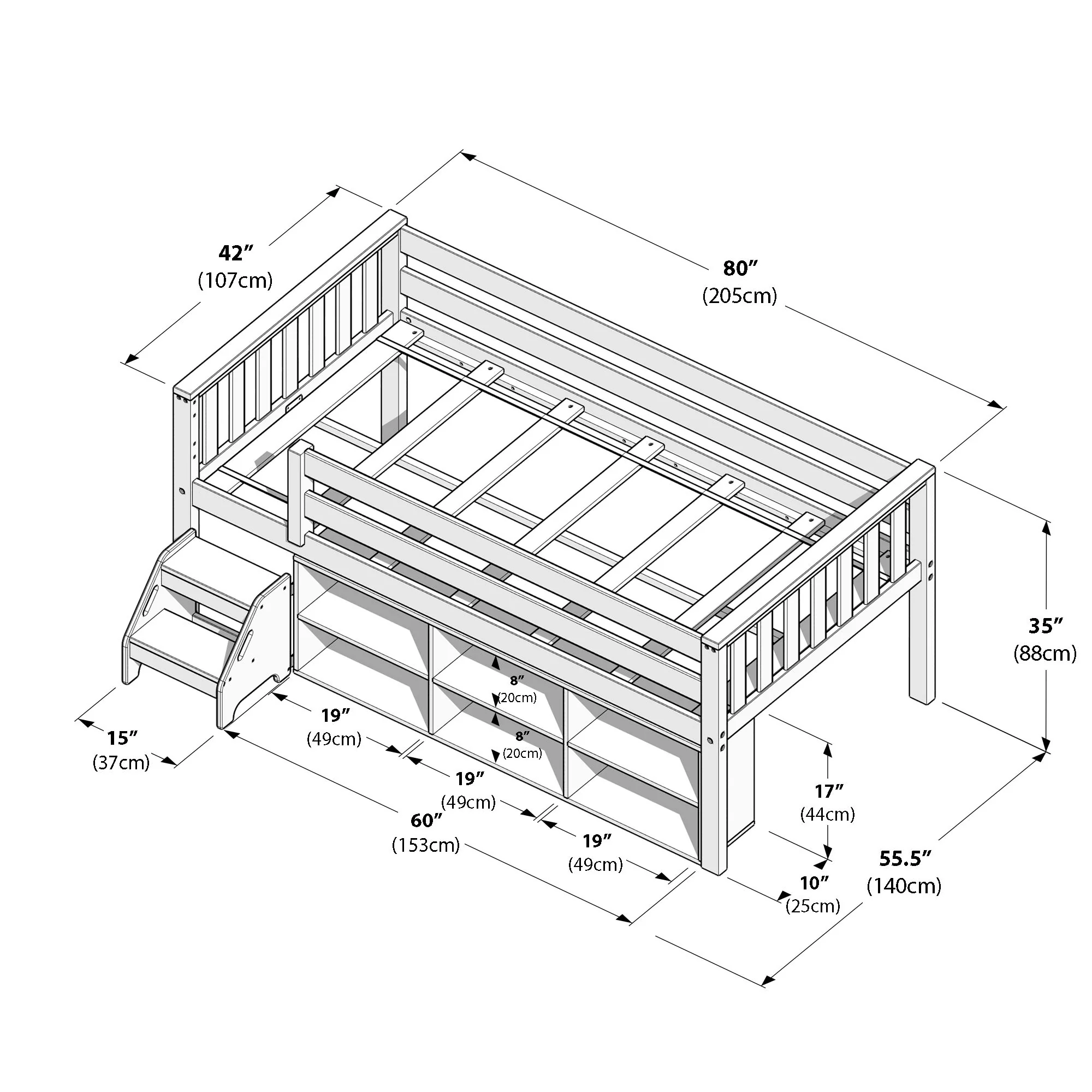 Soren Twin Ultra Low Loft Bed With Bookcase - Image 19