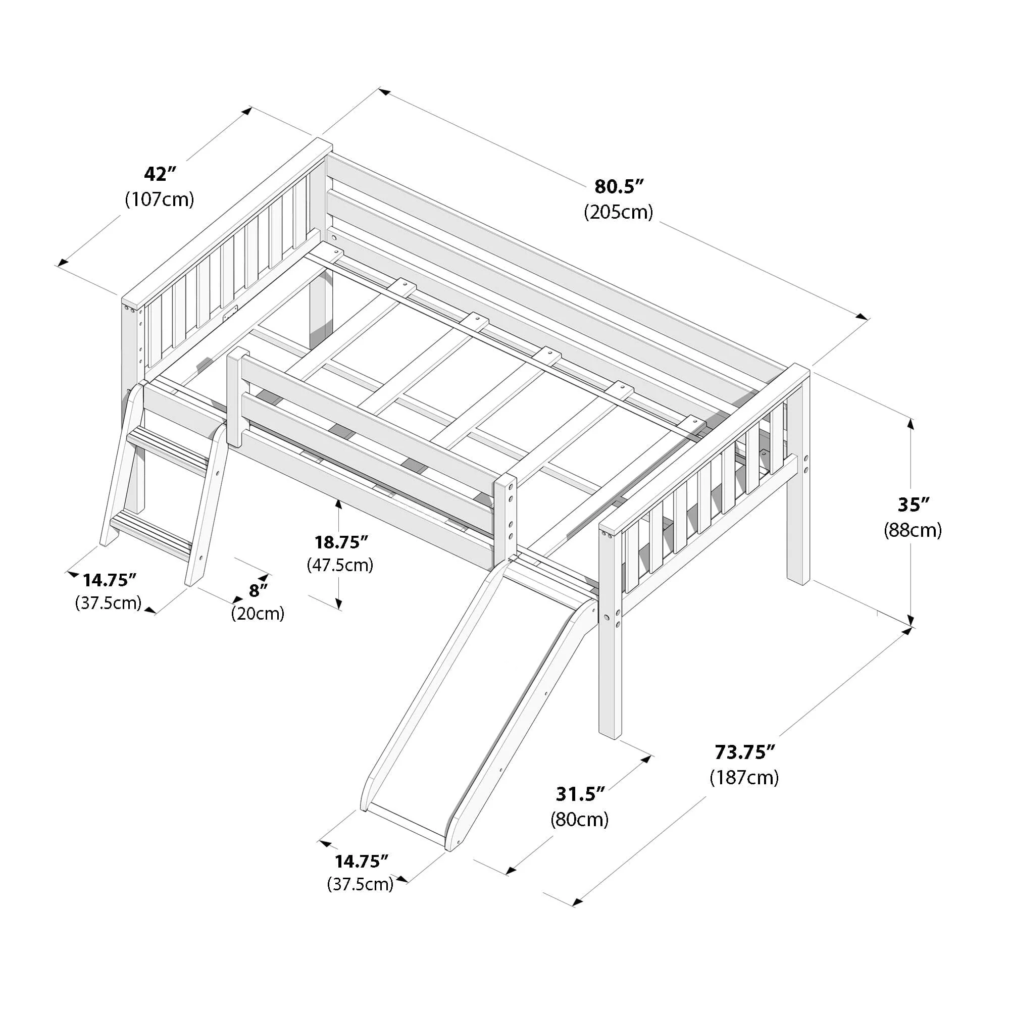 Soren Ultra Low Loft Bed With Slide - Image 15