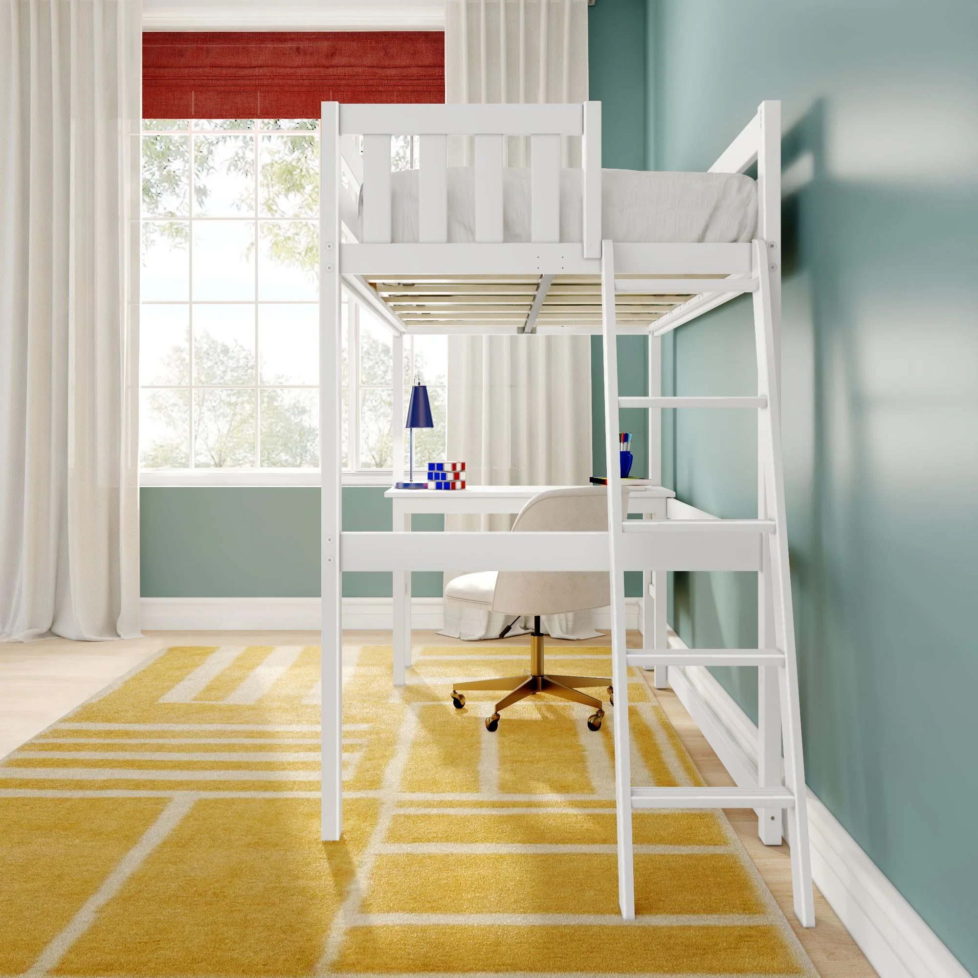 Twin Loft Bed With Desk & Ladder On End - Image 12