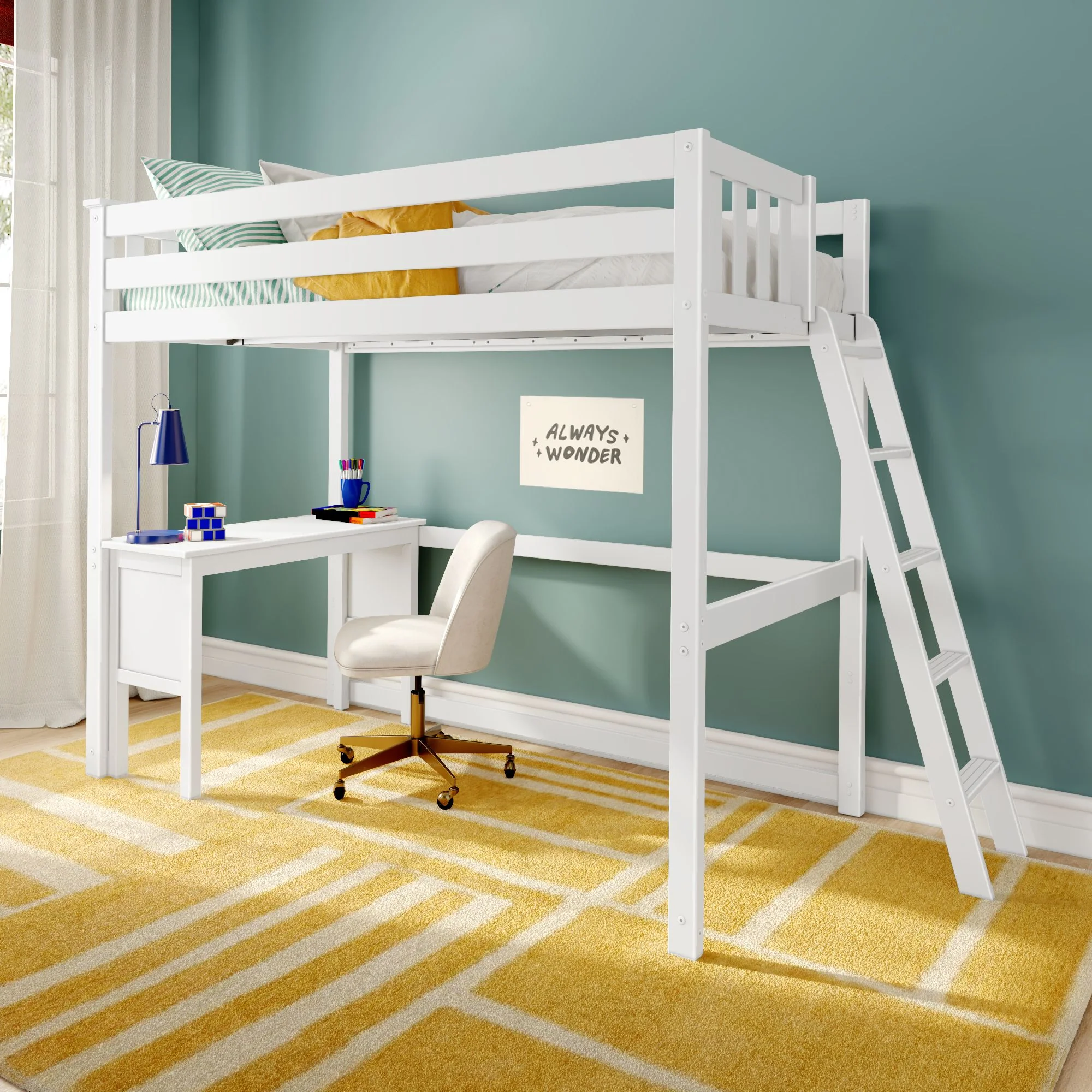 Twin Loft Bed With Desk & Ladder On End - Image 2