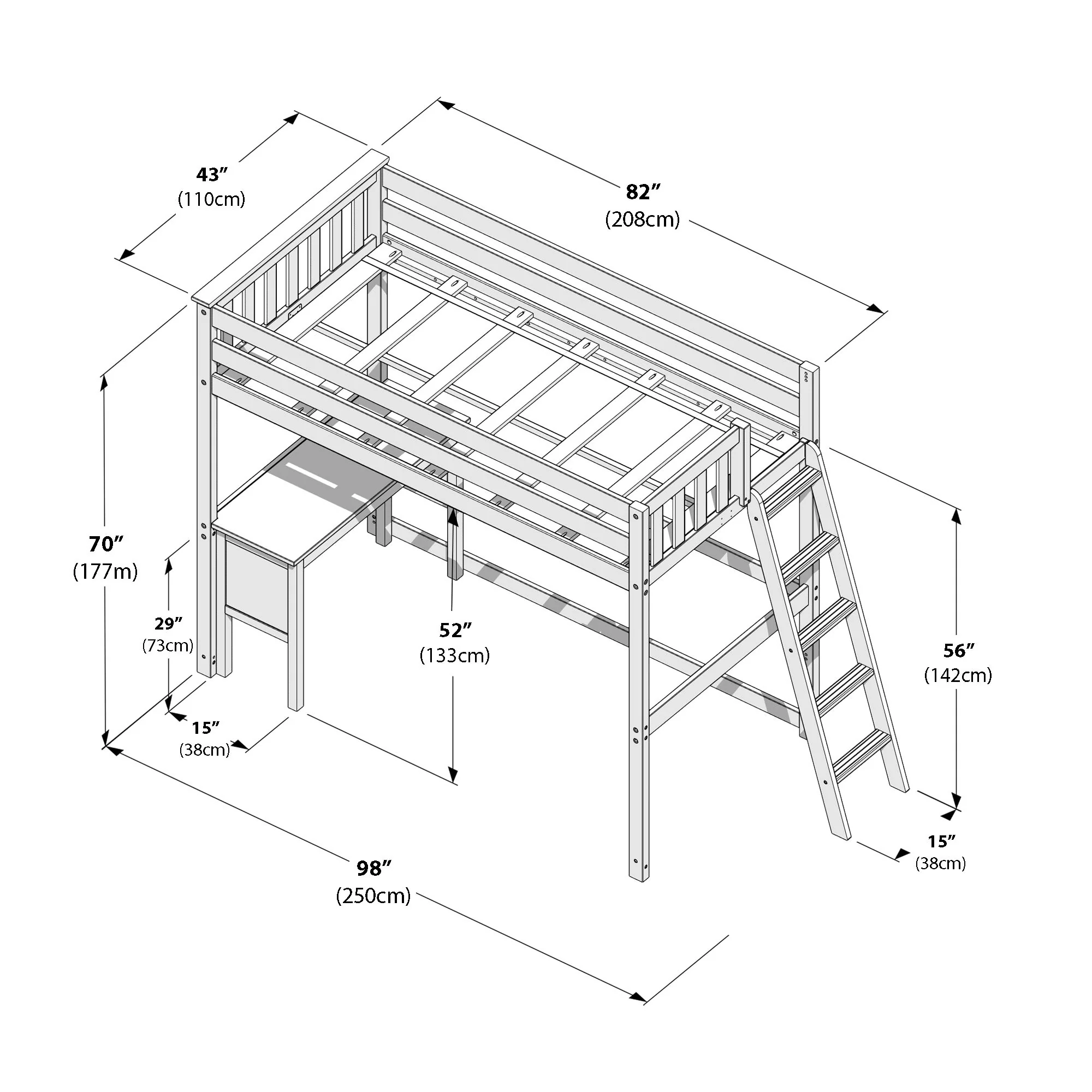 Twin Loft Bed With Desk & Ladder On End - Image 21