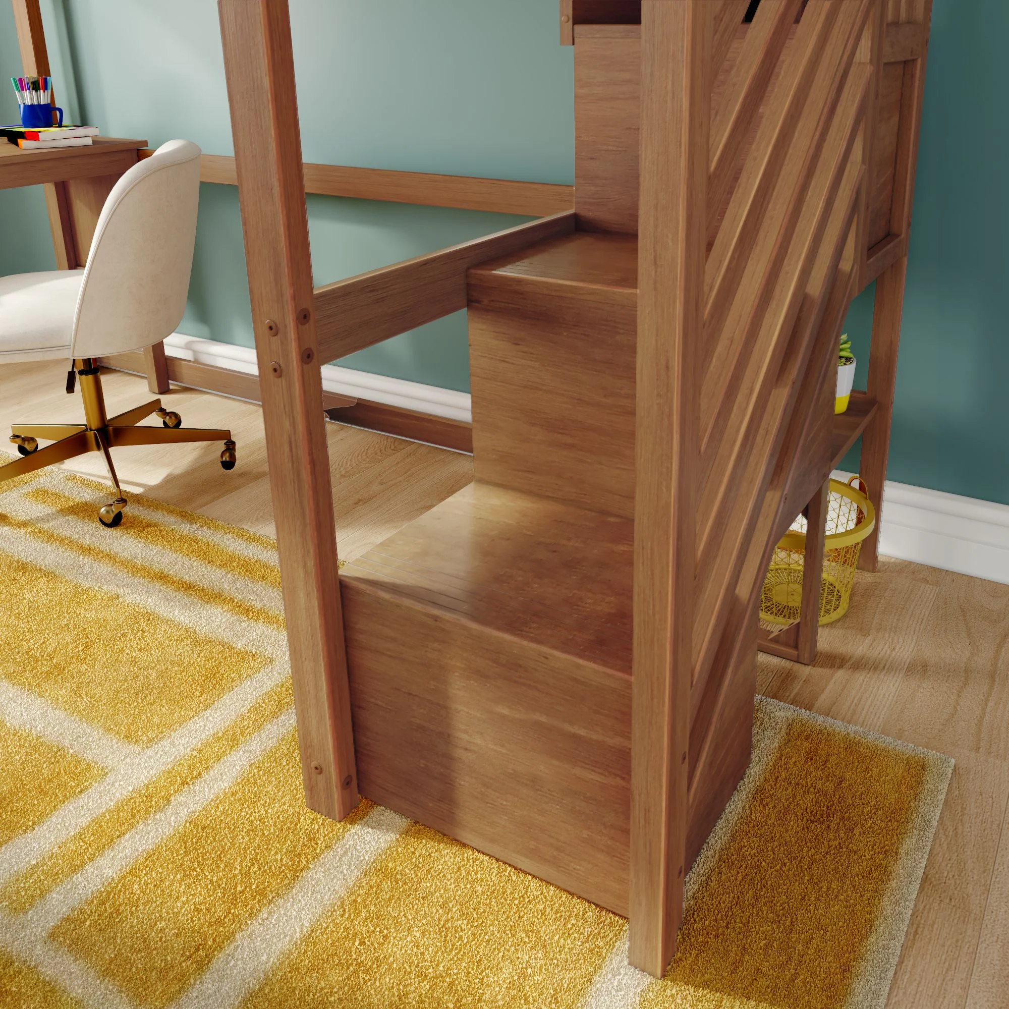 Twin Loft Bed With Desk & Stairs - Image 9
