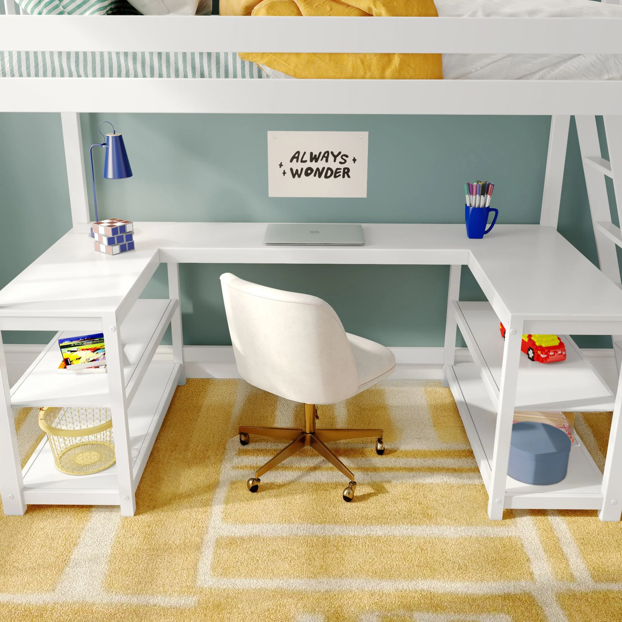 Twin Loft Bed With Wraparound Desk & Ladder On End - Image 7