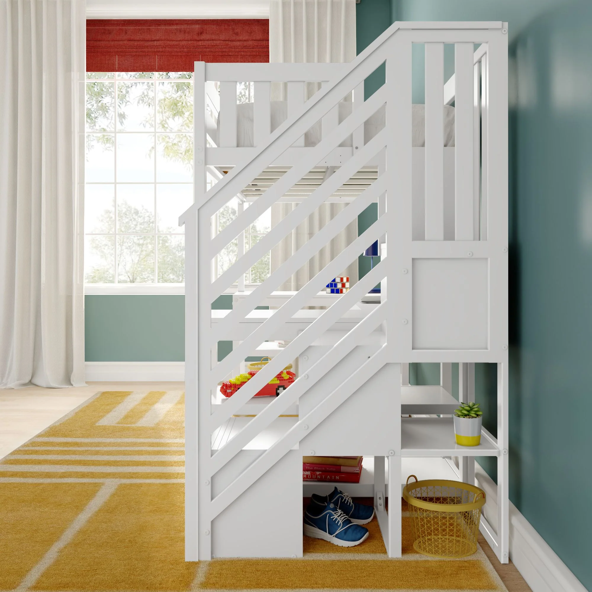Twin Loft Bed With Wraparound Desk & Stairs - Image 6