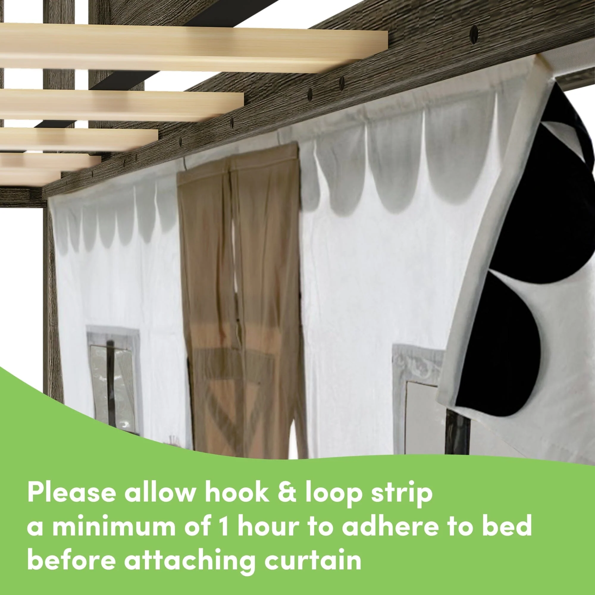 Twin Low Loft Bed with Slide & Black & White Farmhouse Curtain - Image 10