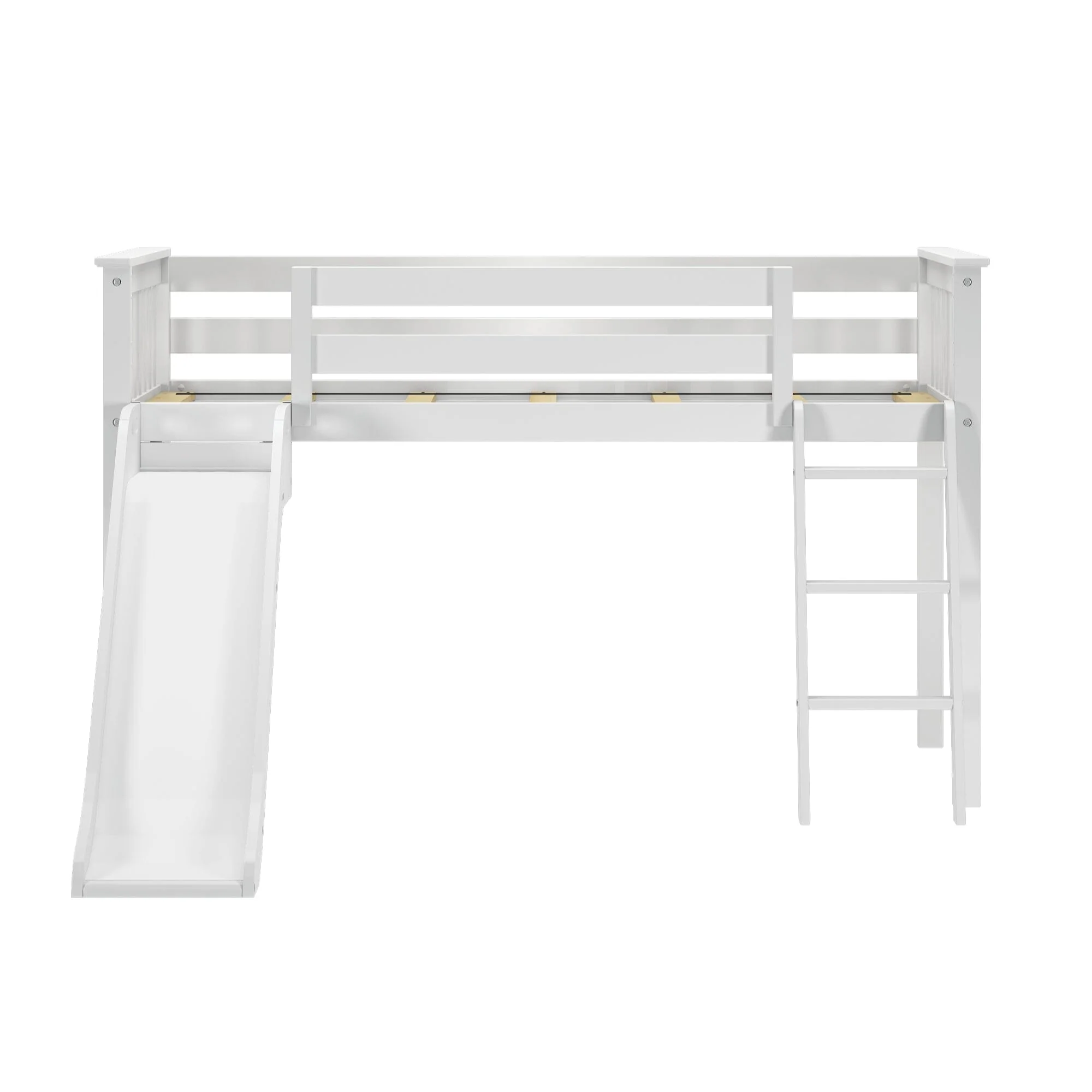 Twin Low Loft Bed with Slide & Black & White Farmhouse Curtain - Image 7