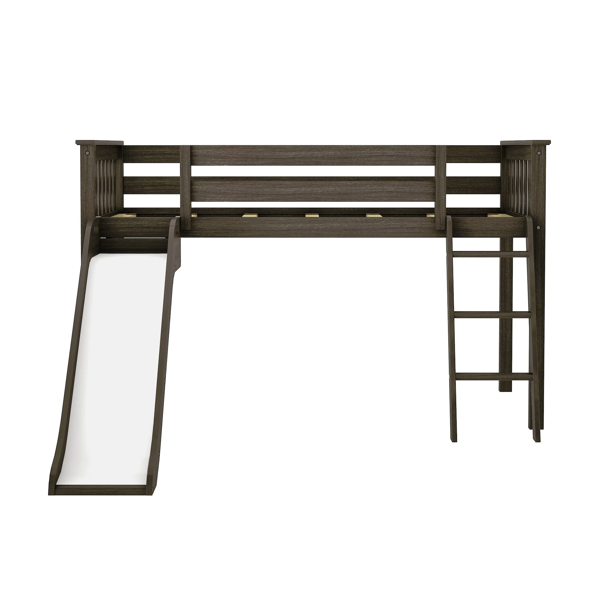 Twin Low Loft Bed with Slide & Black & White Farmhouse Curtain - Image 8