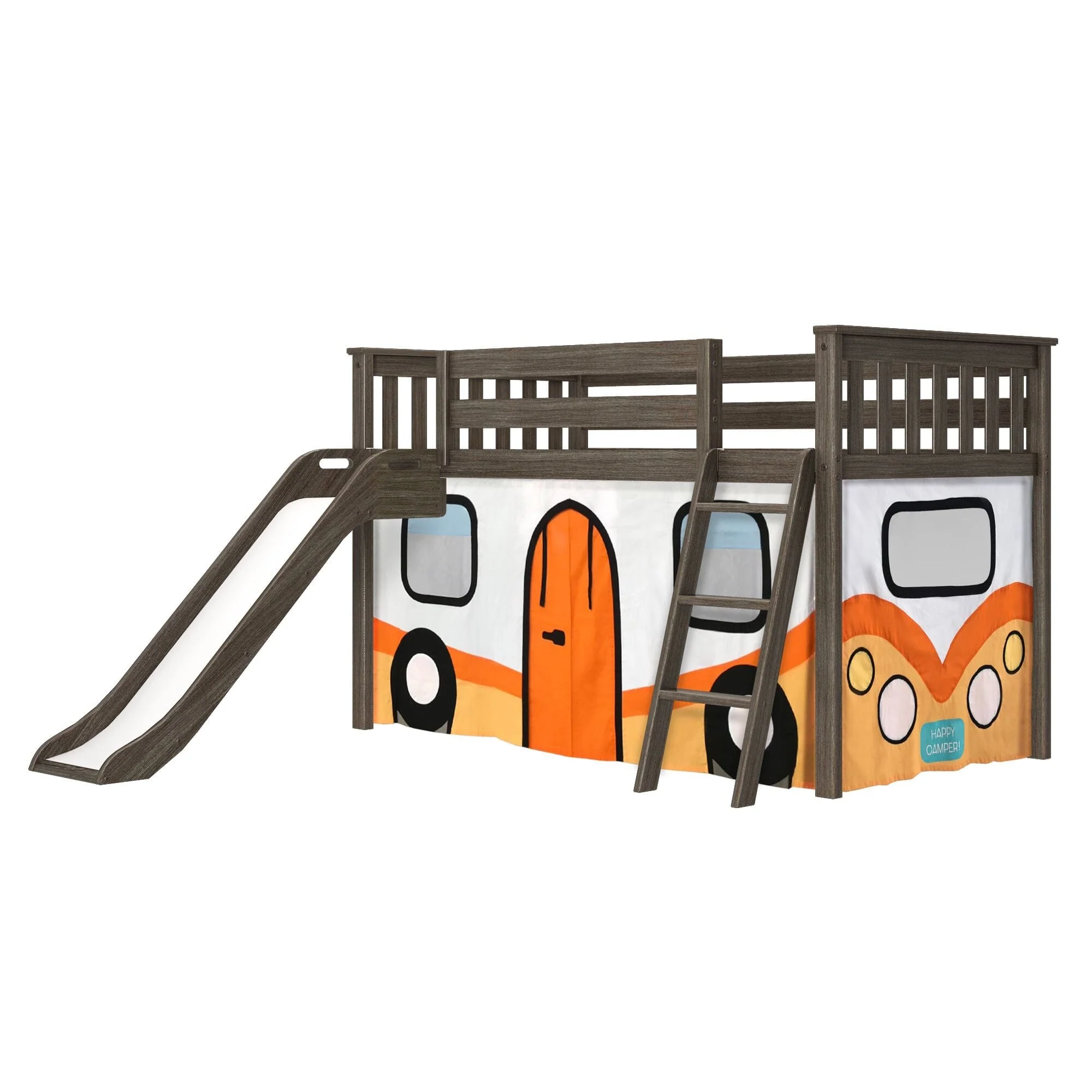 Twin Low Loft Bed with Slide & Camper Van Curtain - Image 5