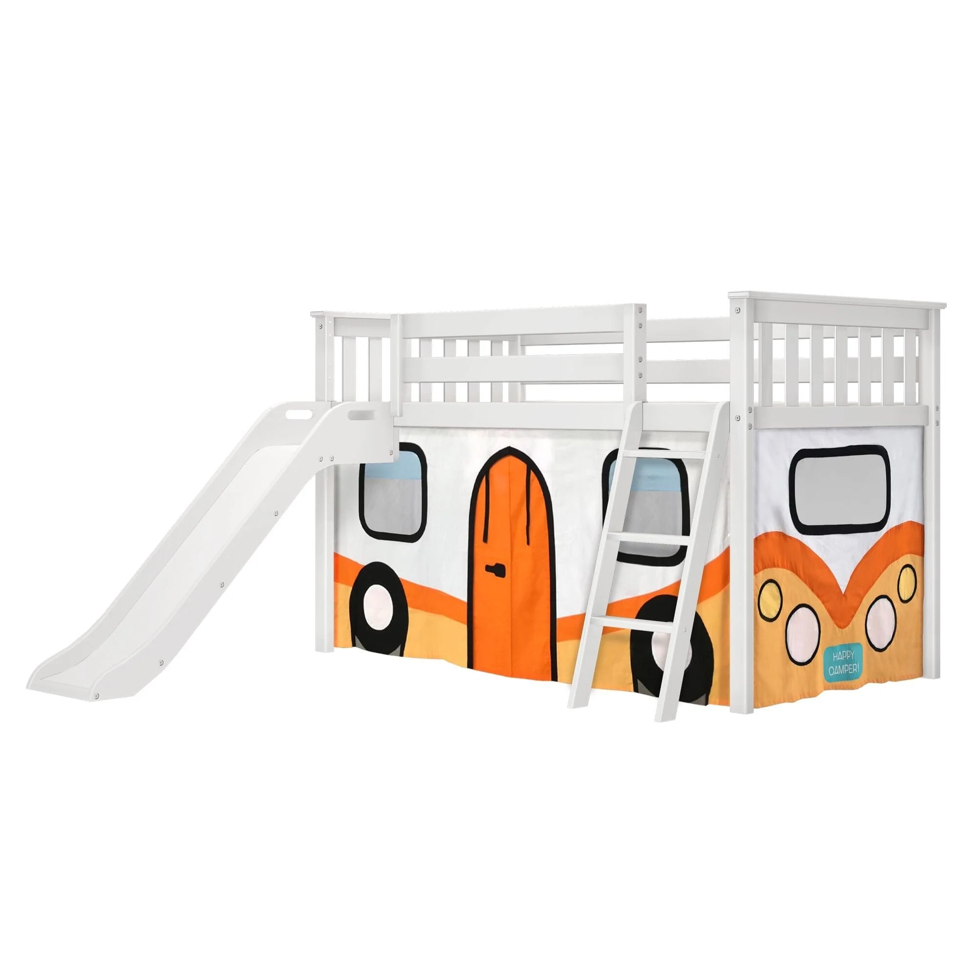 Twin Low Loft Bed with Slide & Camper Van Curtain - Image 6