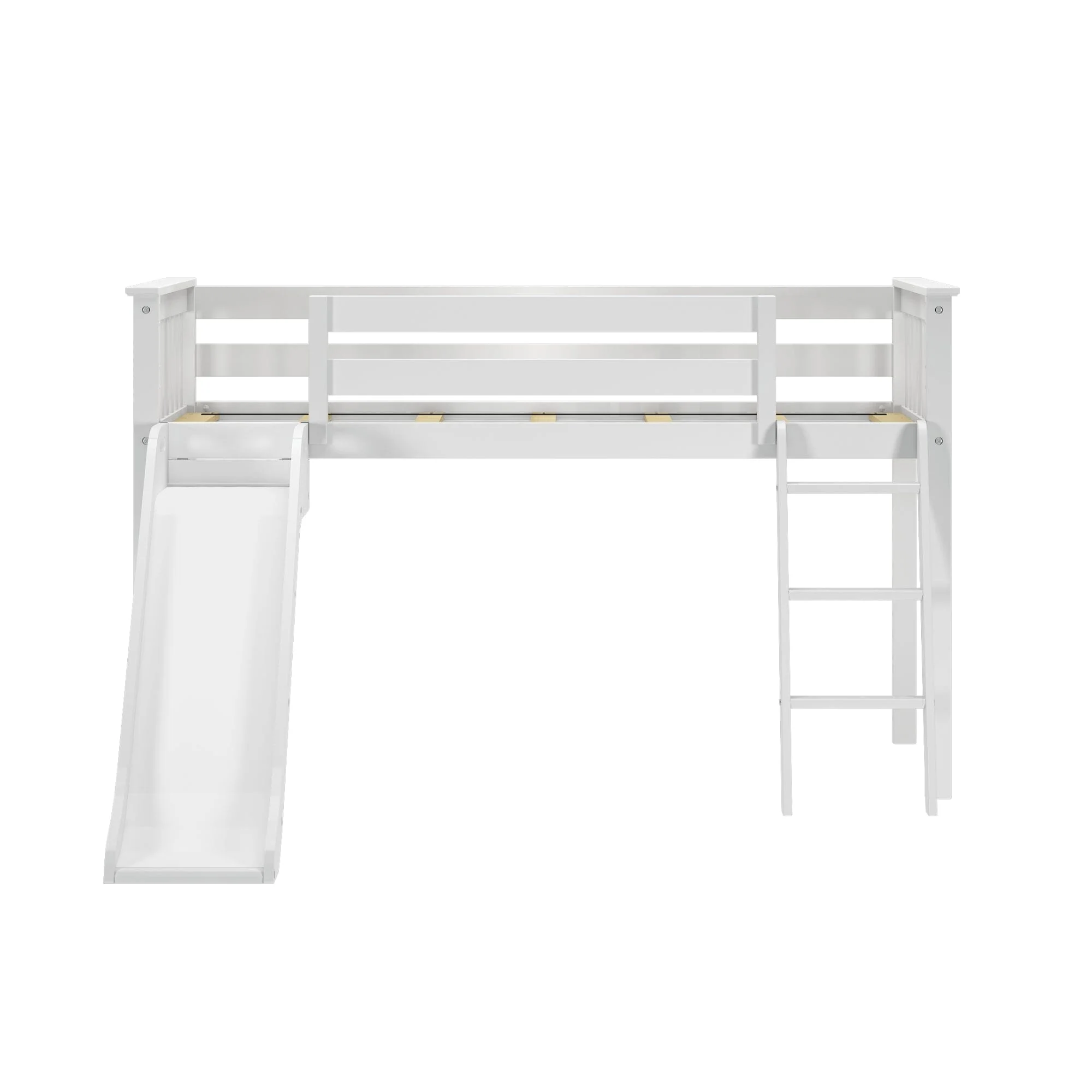 Twin Low Loft Bed with Slide & Pink & White Farmhouse Curtain - Image 7
