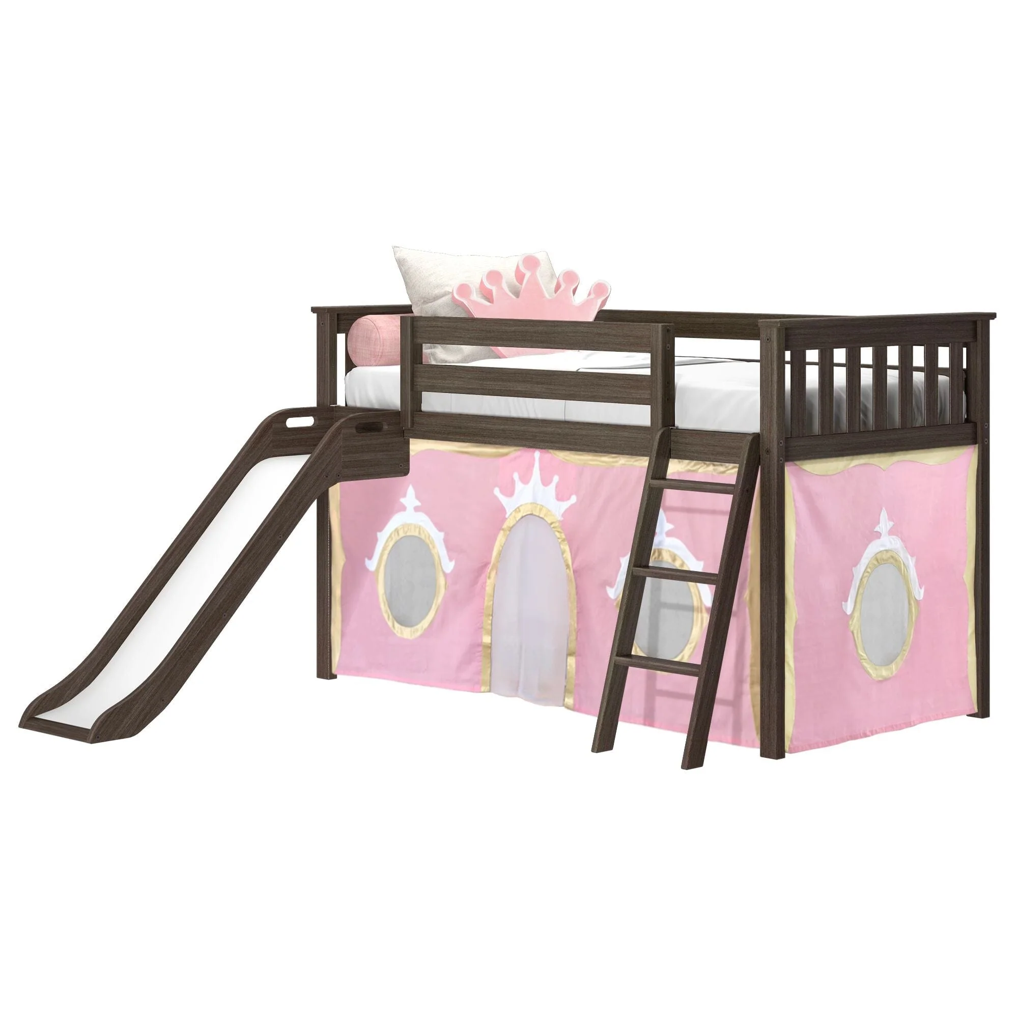 Twin Low Loft Bed with Slide & Princess Curtain - Image 5