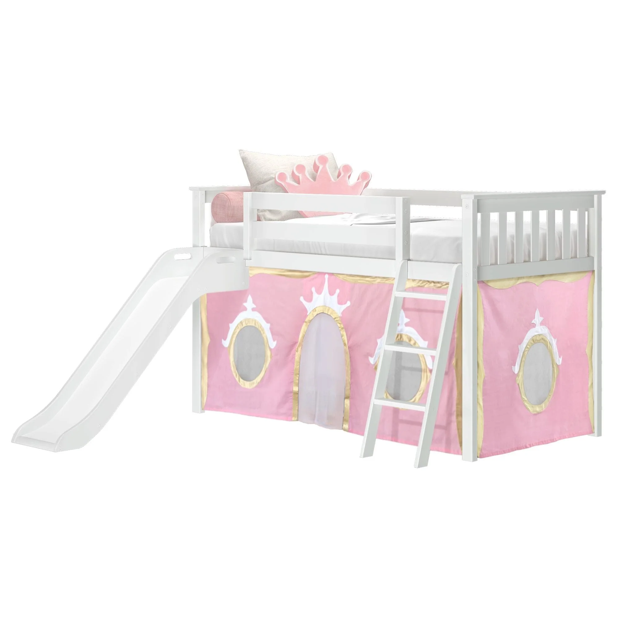 Twin Low Loft Bed with Slide & Princess Curtain - Image 6
