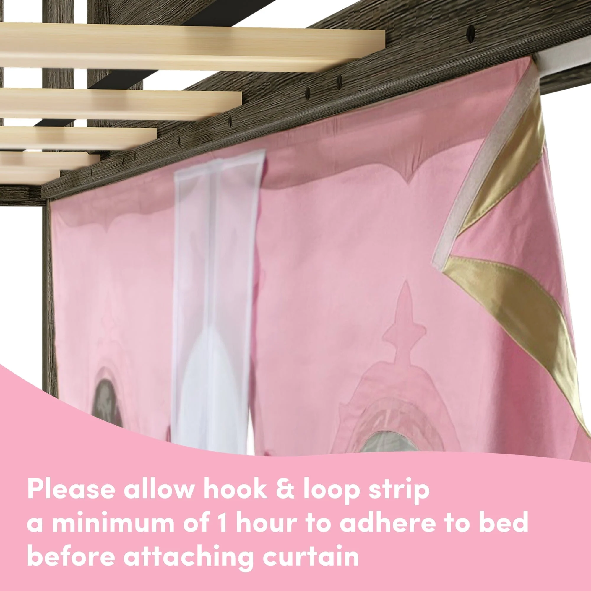 Twin Low Loft Bed with Slide & Princess Curtain - Image 9