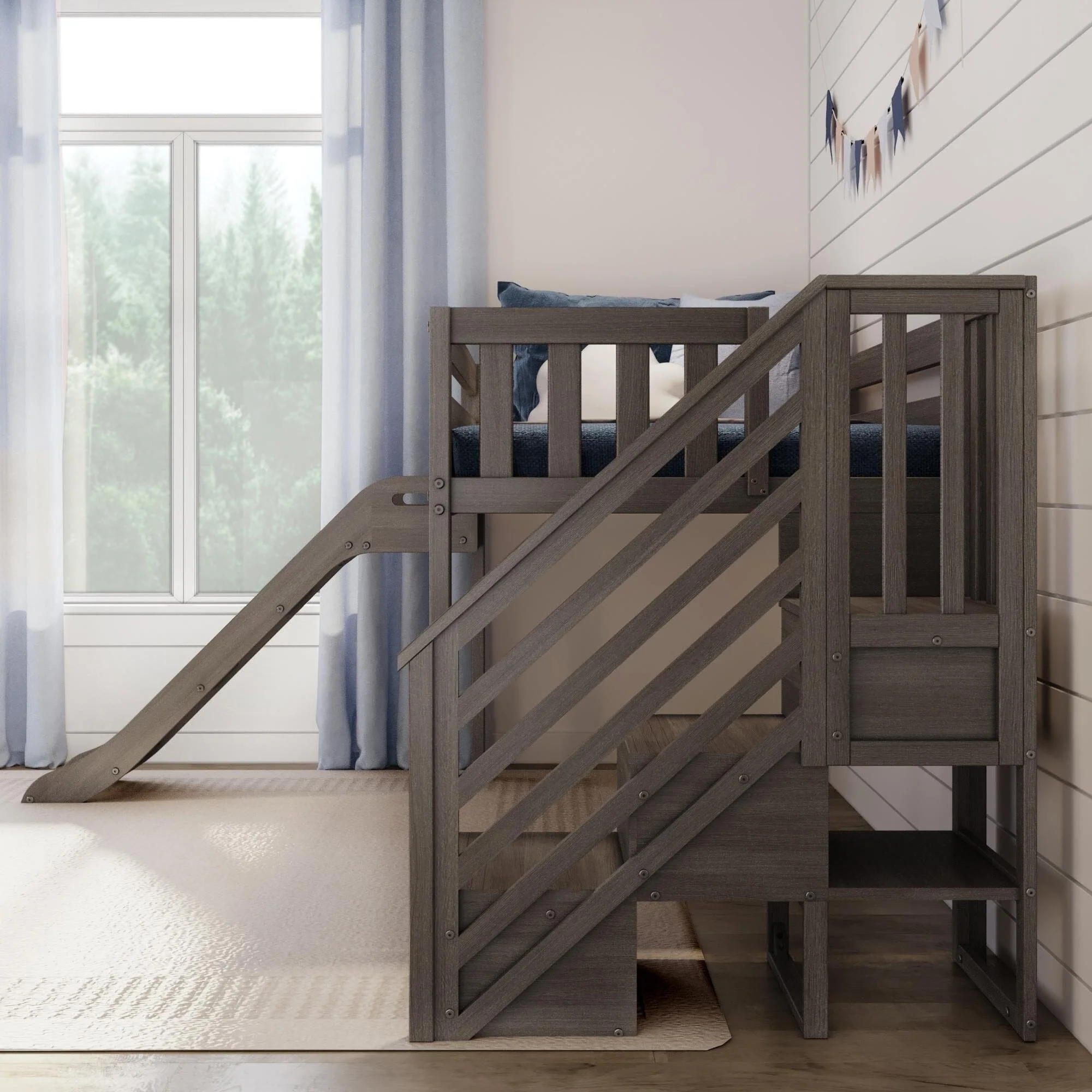 Twin Low Loft Bed With Slide & Stairs - Image 10