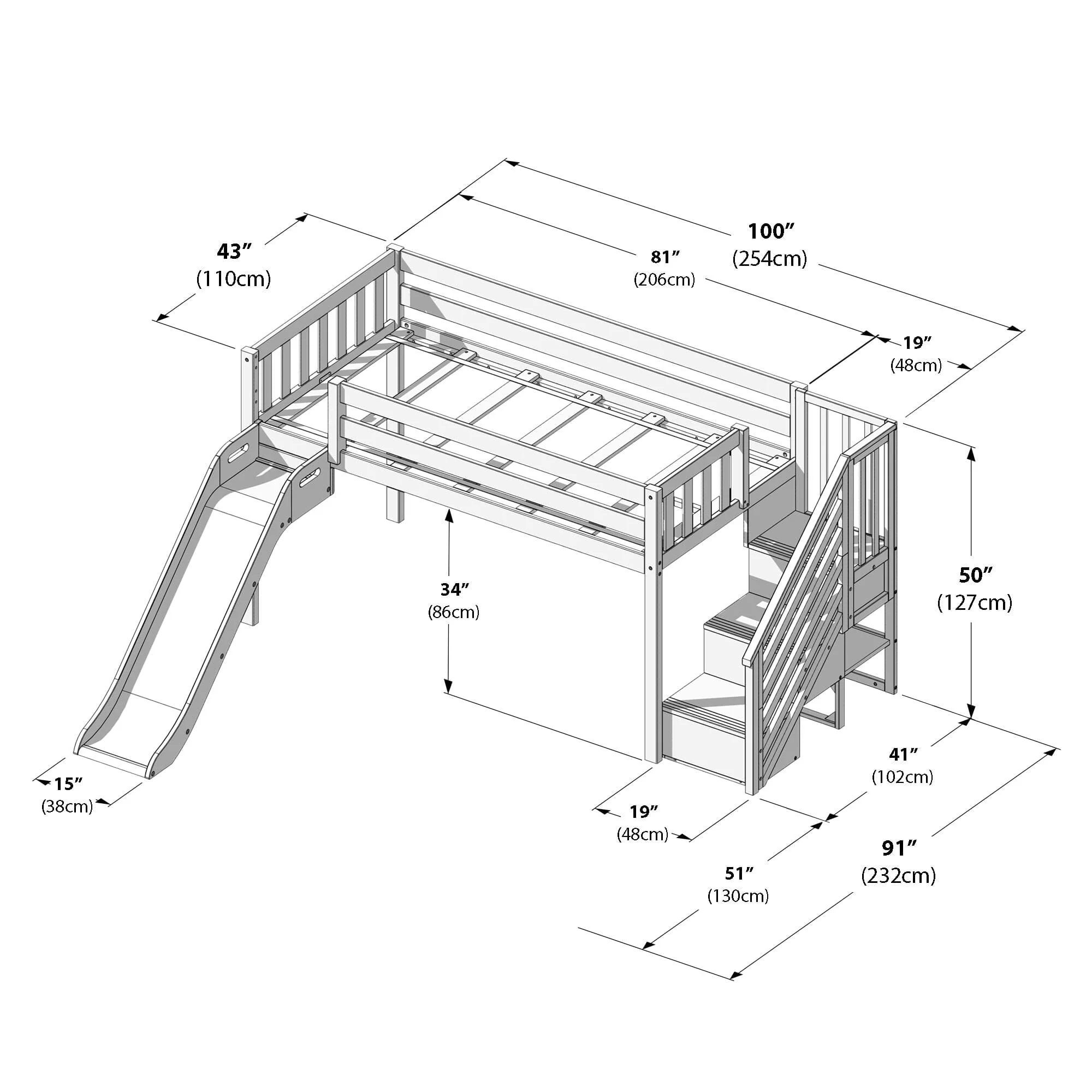 Twin Low Loft Bed with Stairs, Slide, and Firetruck Curtain - Image 14