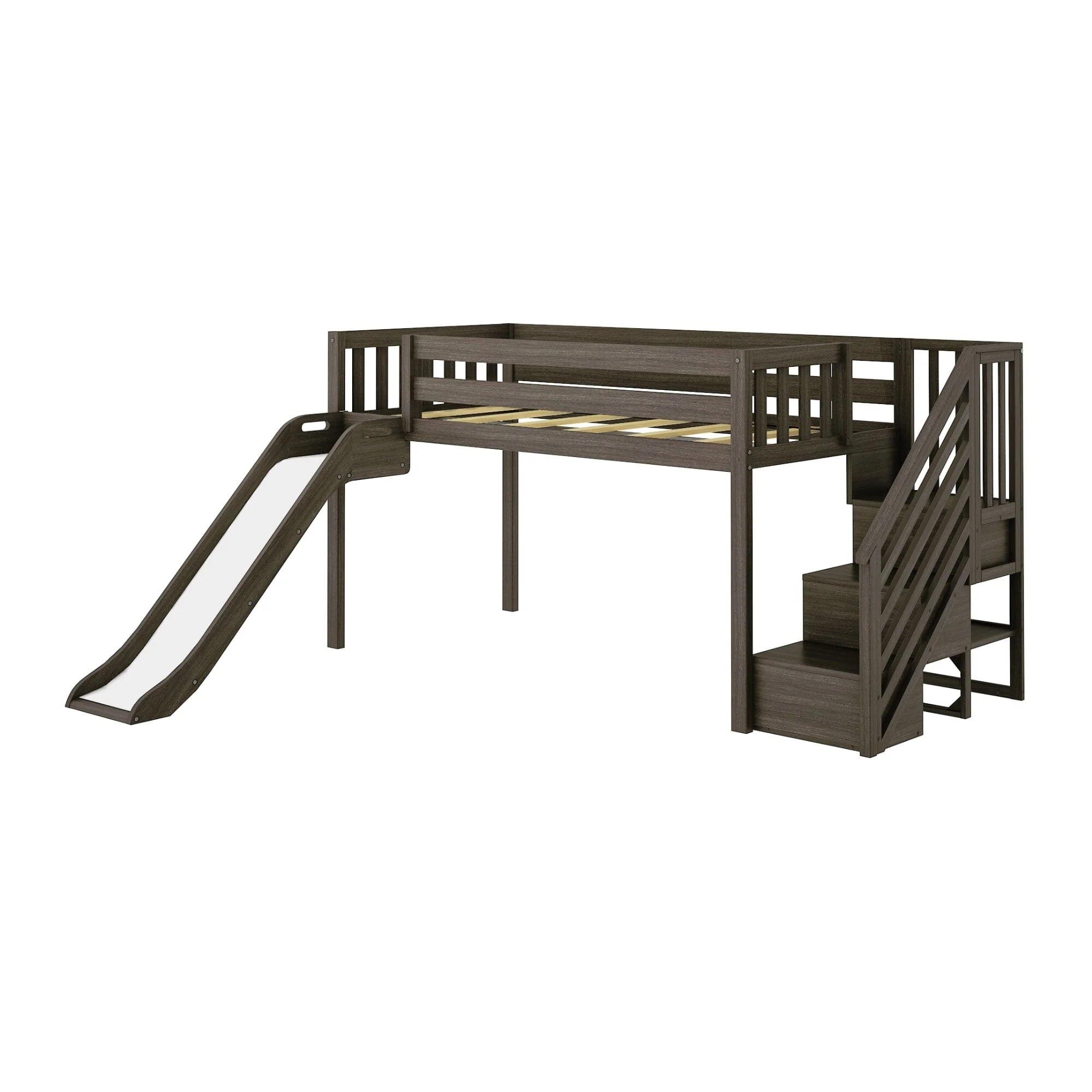 Twin Low Loft Bed with Stairs, Slide, and Princess Curtain - Image 6