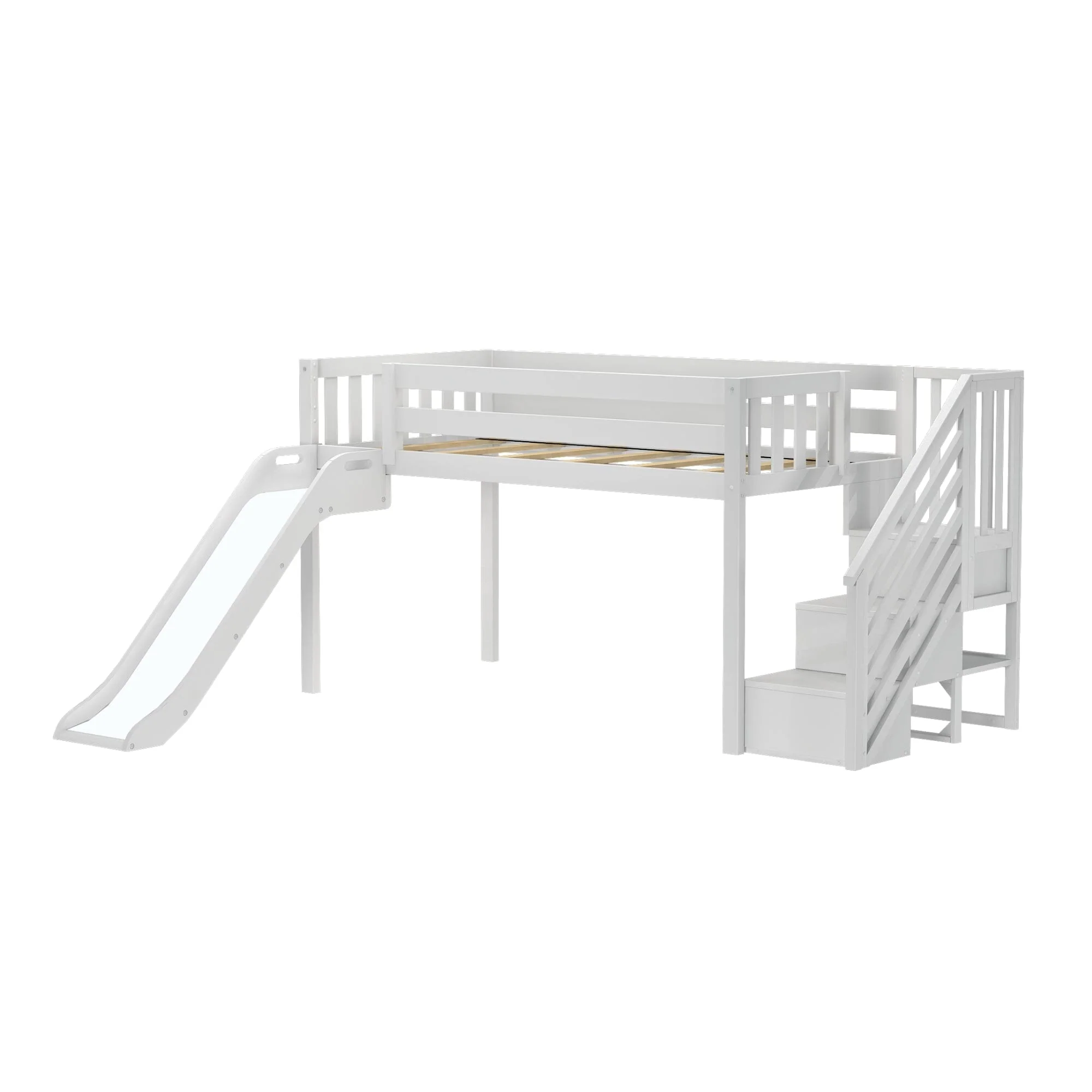 Twin Low Loft Bed with Stairs, Slide, and Princess Curtain - Image 7