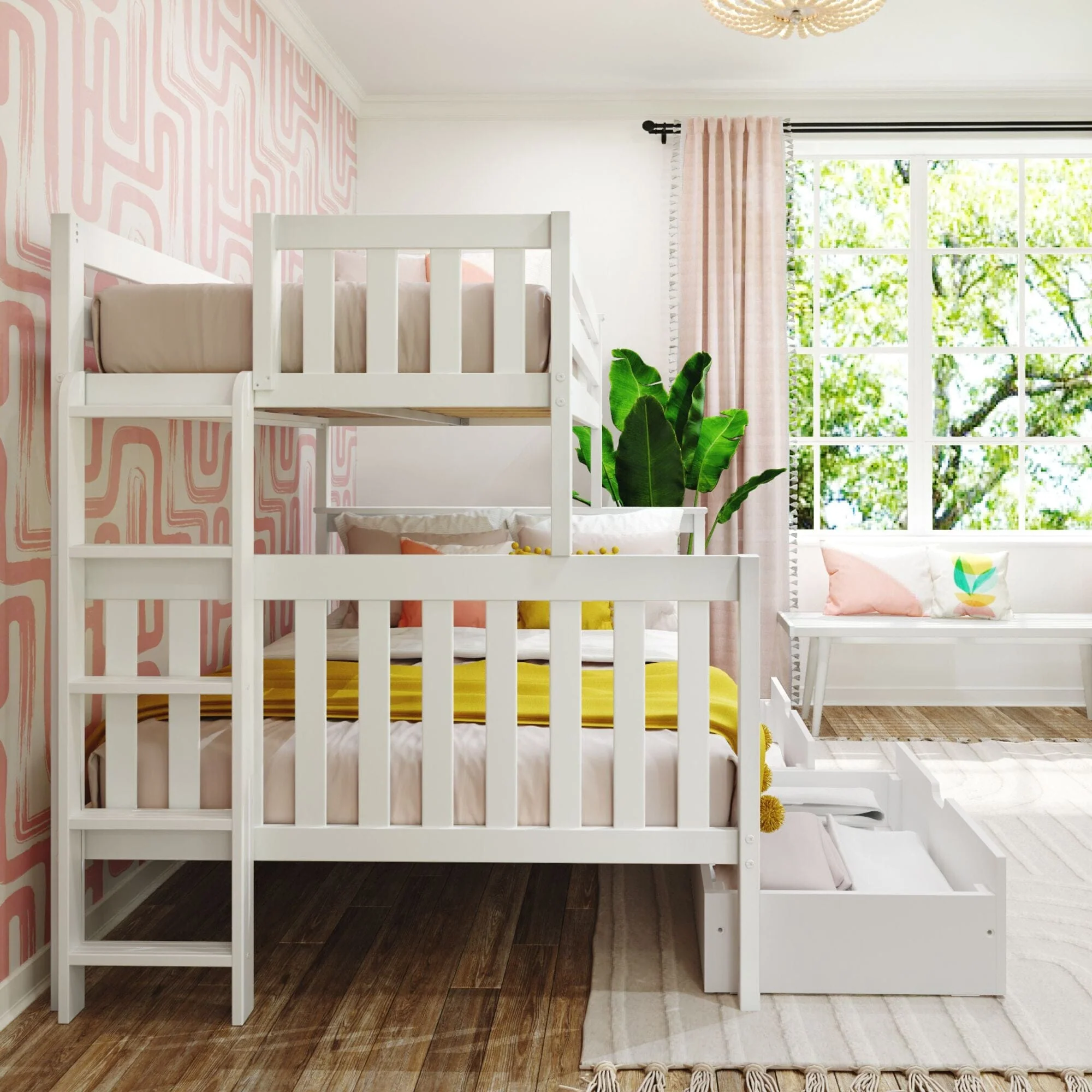 Twin Over Full Bunk Bed With Storage Drawers & Ladder on End - Image 21