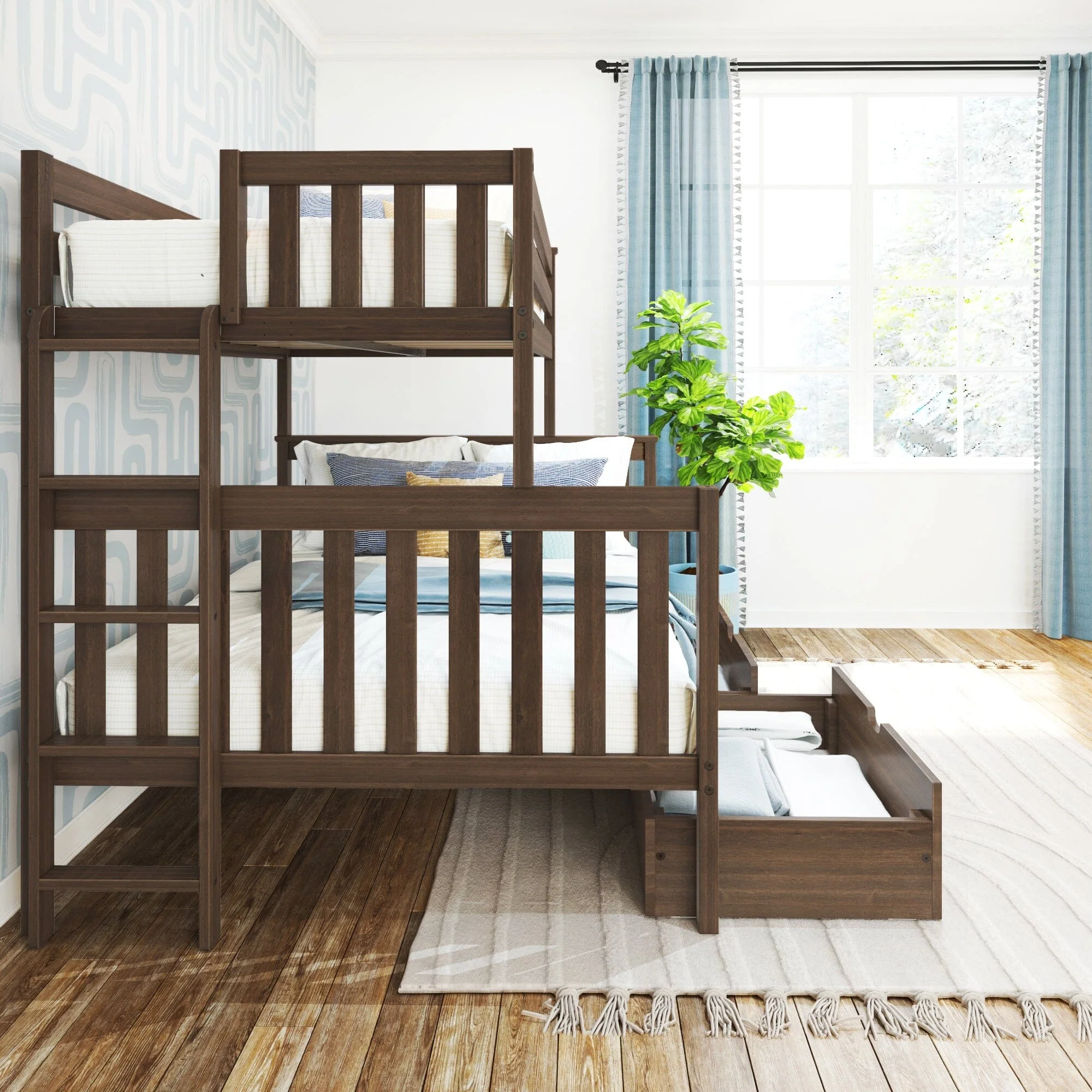 Twin Over Full Bunk Bed With Storage Drawers & Ladder on End - Image 23