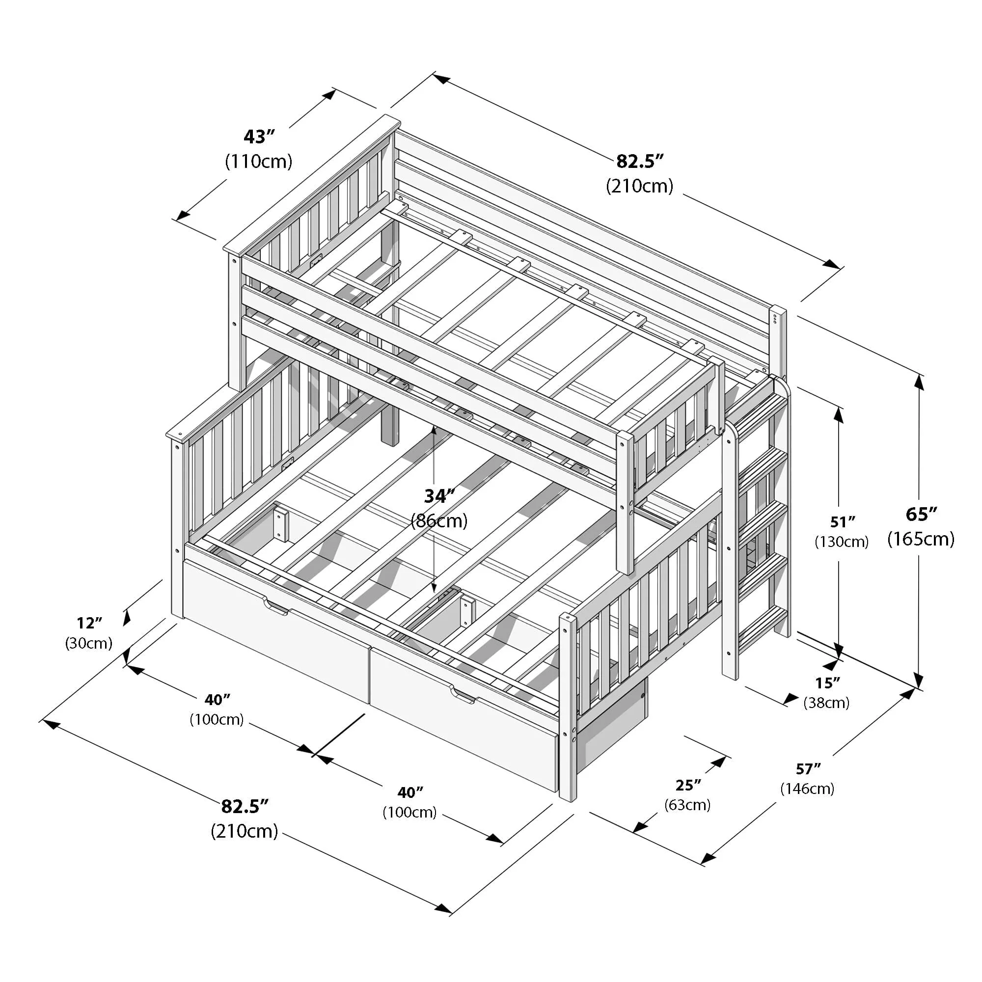 Twin Over Full Bunk Bed With Storage Drawers & Ladder on End - Image 33