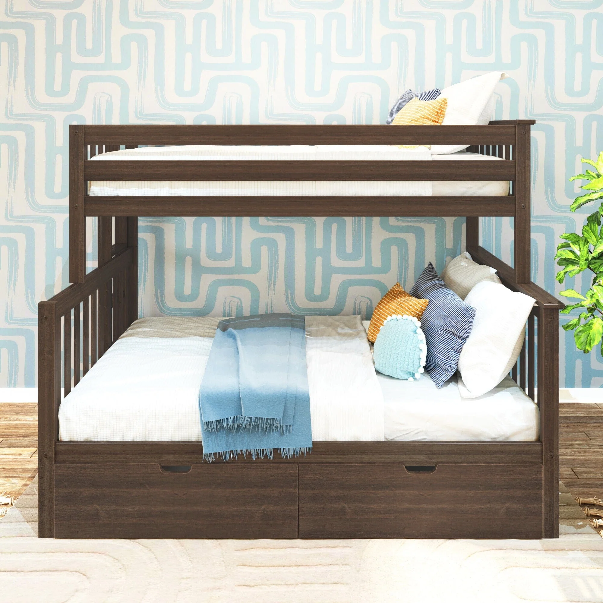 Twin Over Full Bunk Bed With Storage Drawers & Ladder on End - Image 7