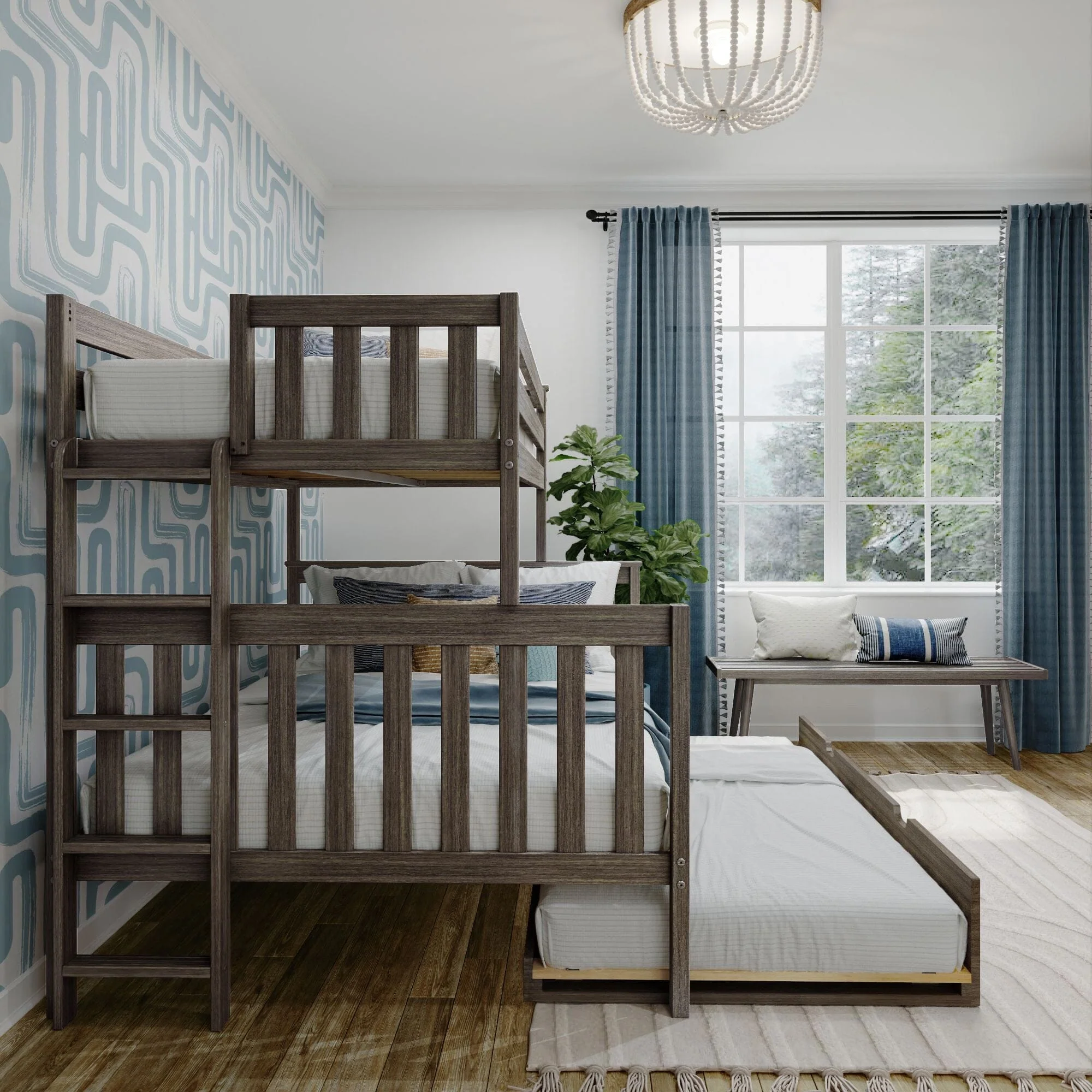 Twin Over Full Bunk Bed With Ladder on End & Trundle - Image 22
