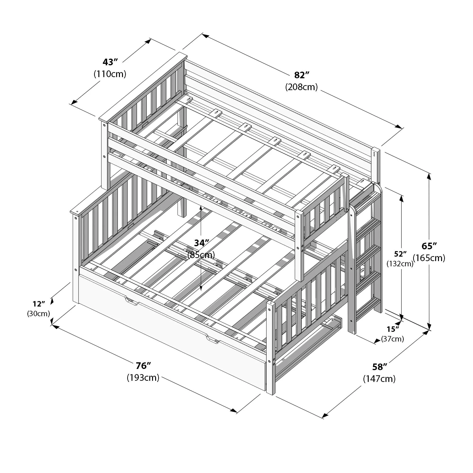 Twin Over Full Bunk Bed With Ladder on End & Trundle - Image 33