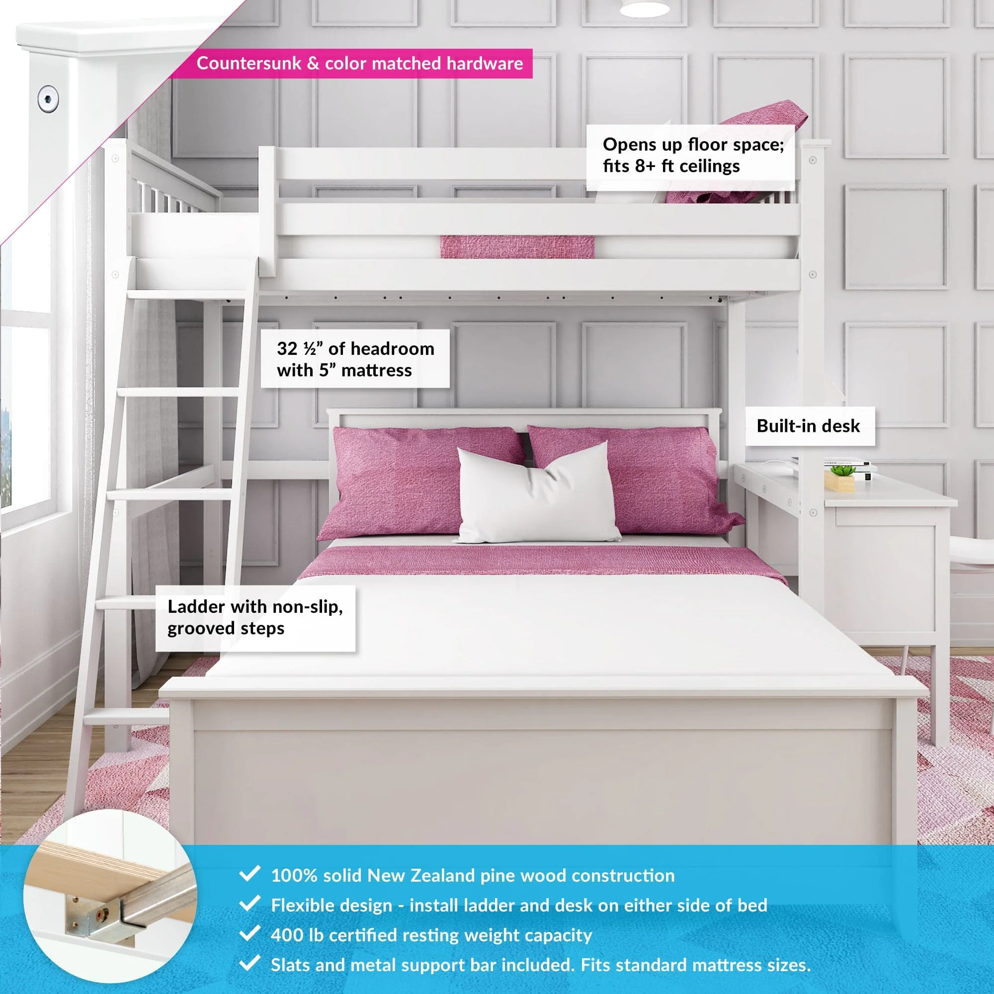 Twin Over Full L-Shaped Bunk Bed With Desk - Image 3